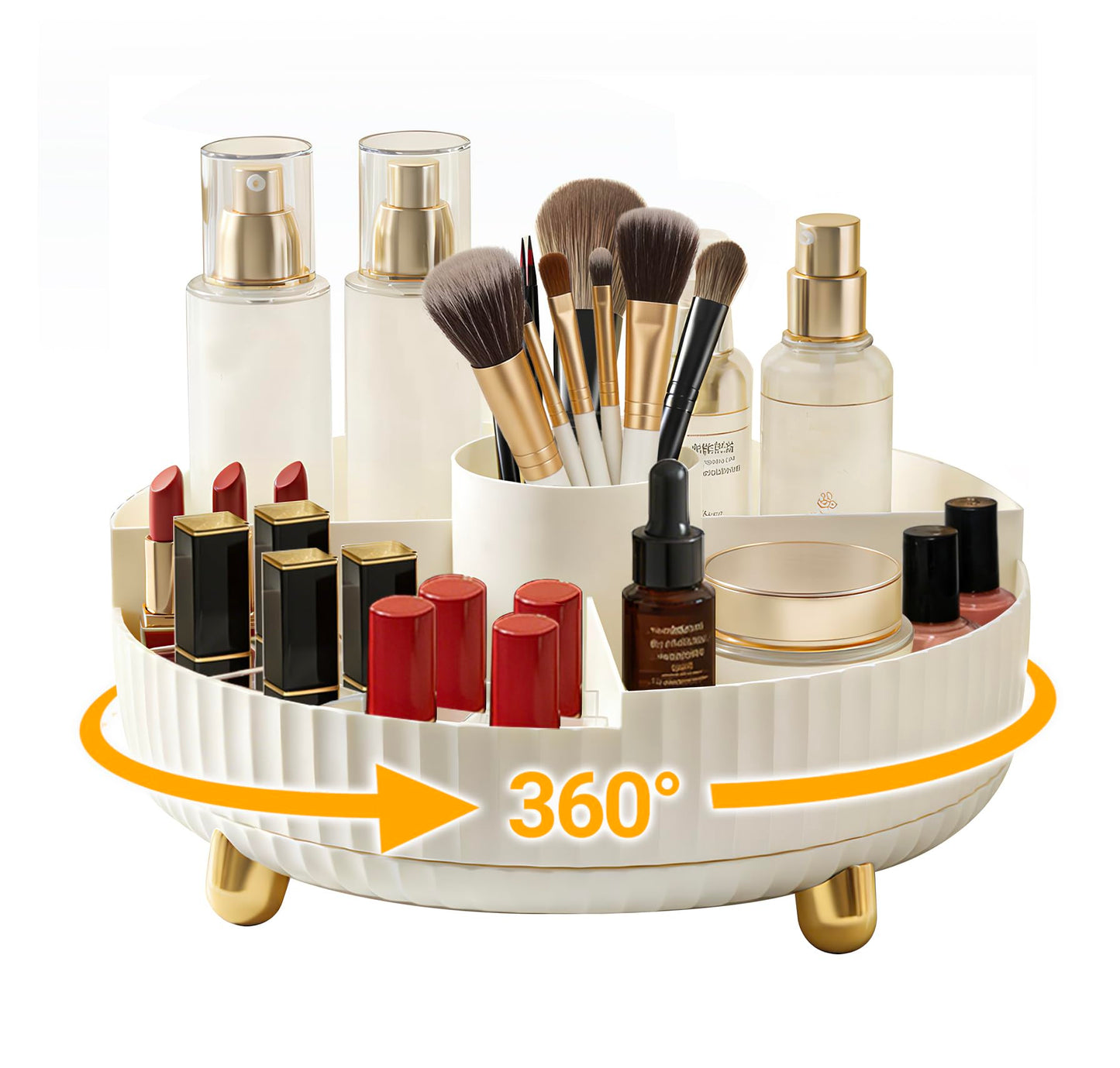 MAQUIRENZ Rotating Makeup Organizer for Vanity Large Capacity Skincare Organizers,Bathroom Counter Organizer, Spinning Perfume Organizer & Dressr Organizer, White