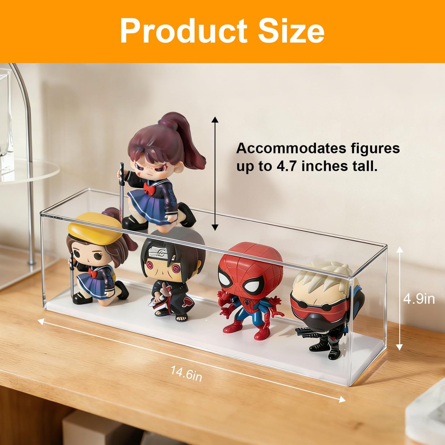 HONTUU 2 Pack Clear Acrylic Figures Display Case Stackable Box with Base, Dustproof Protector for Anime Figurine, Collectibles, Funko Pop, Model Cars - Home Office Display Showcase