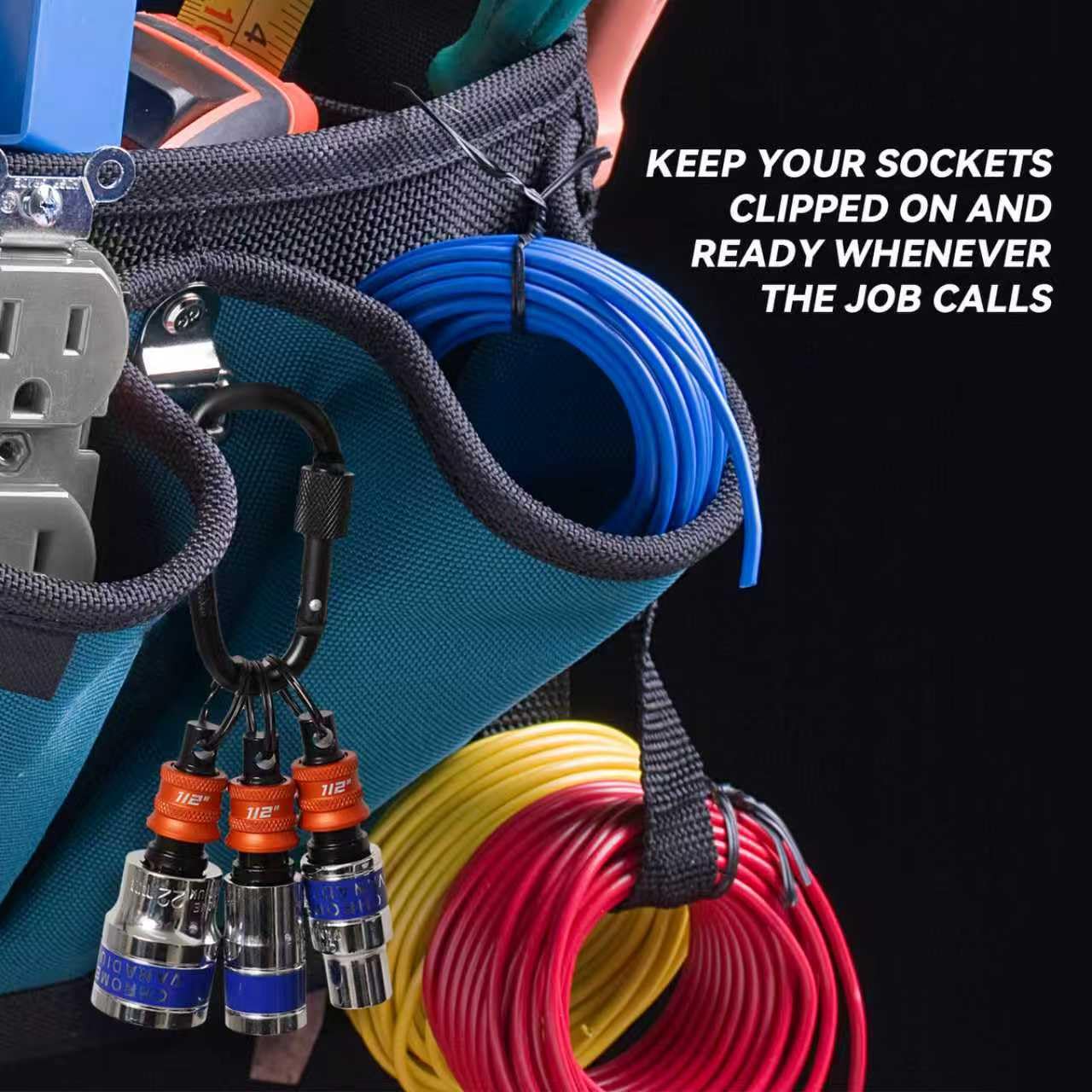 1/2" Socket Holder Keychain Set with Quick Release & Locking Clip, Bit Holder Key Chain Heavy-Duty Toolbox Organizer for Impact Wrench, Mechanics, Electricians & Construction Workers