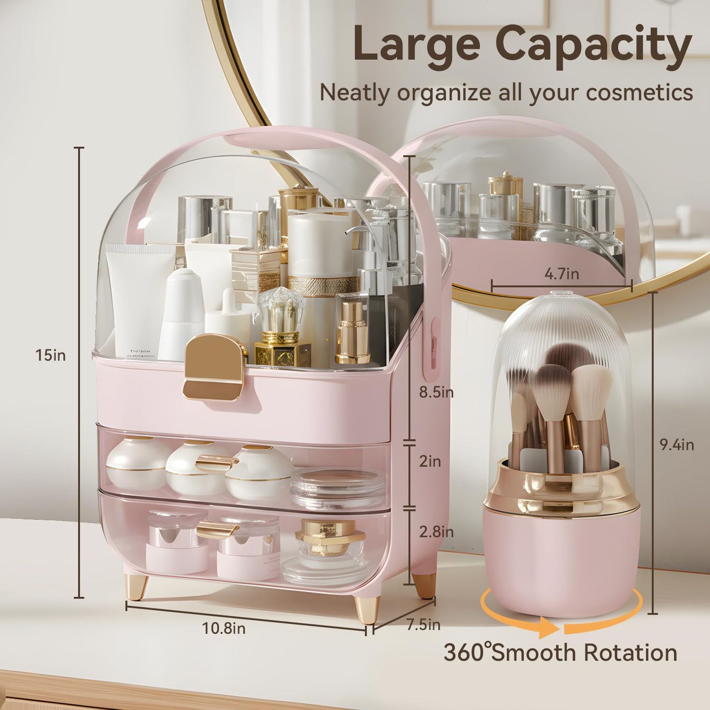 Makeup Organizer Countertop, Skincare Bathroom Counter Organizer, Storage Box Cosmetic Display Cases, Teen Girl Gifts Trendy Stuff Make up Organizers for Vanity, Dresser (Pink)