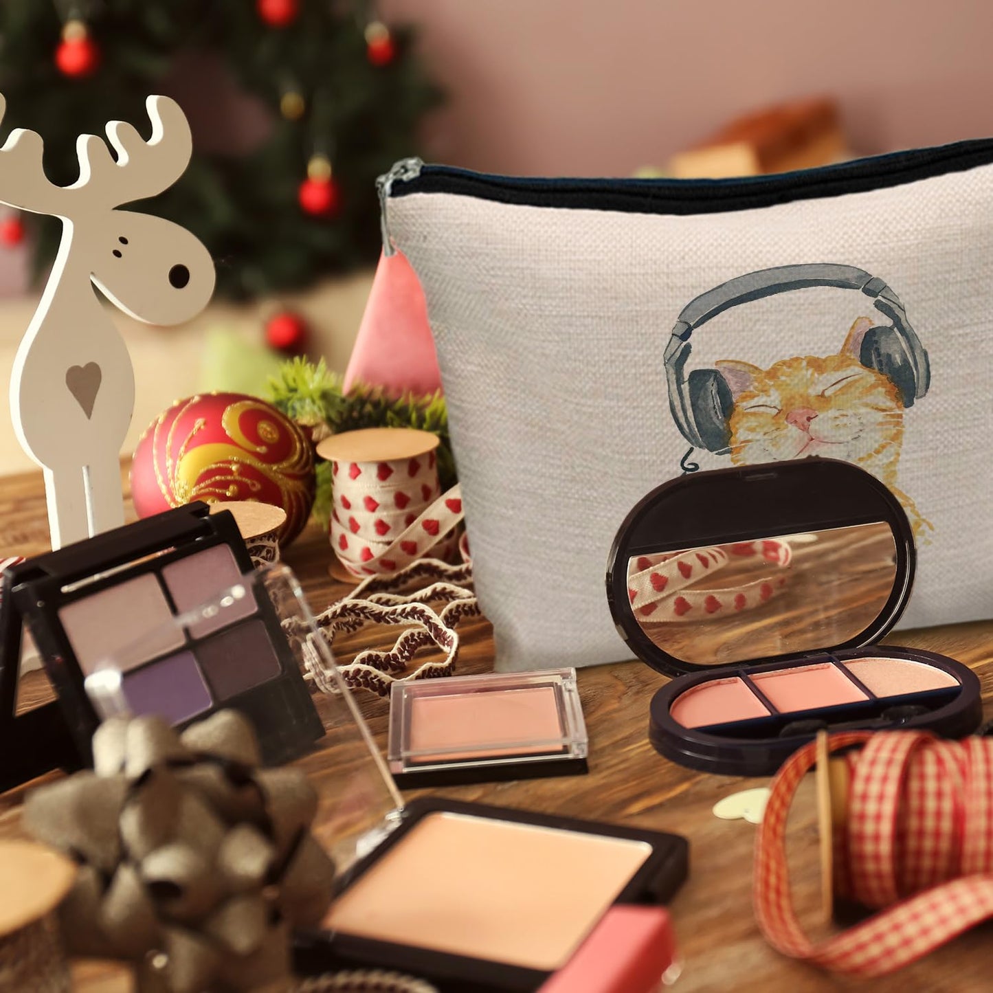 MKGRXZCW Orange Cat Makeup Bag, Cat Gifts for Women Cat Lovers Mom Lady Gifts Cosmetic Bag Travel Toiletry Bag for Women, Pink Zipper Makeup Pouch