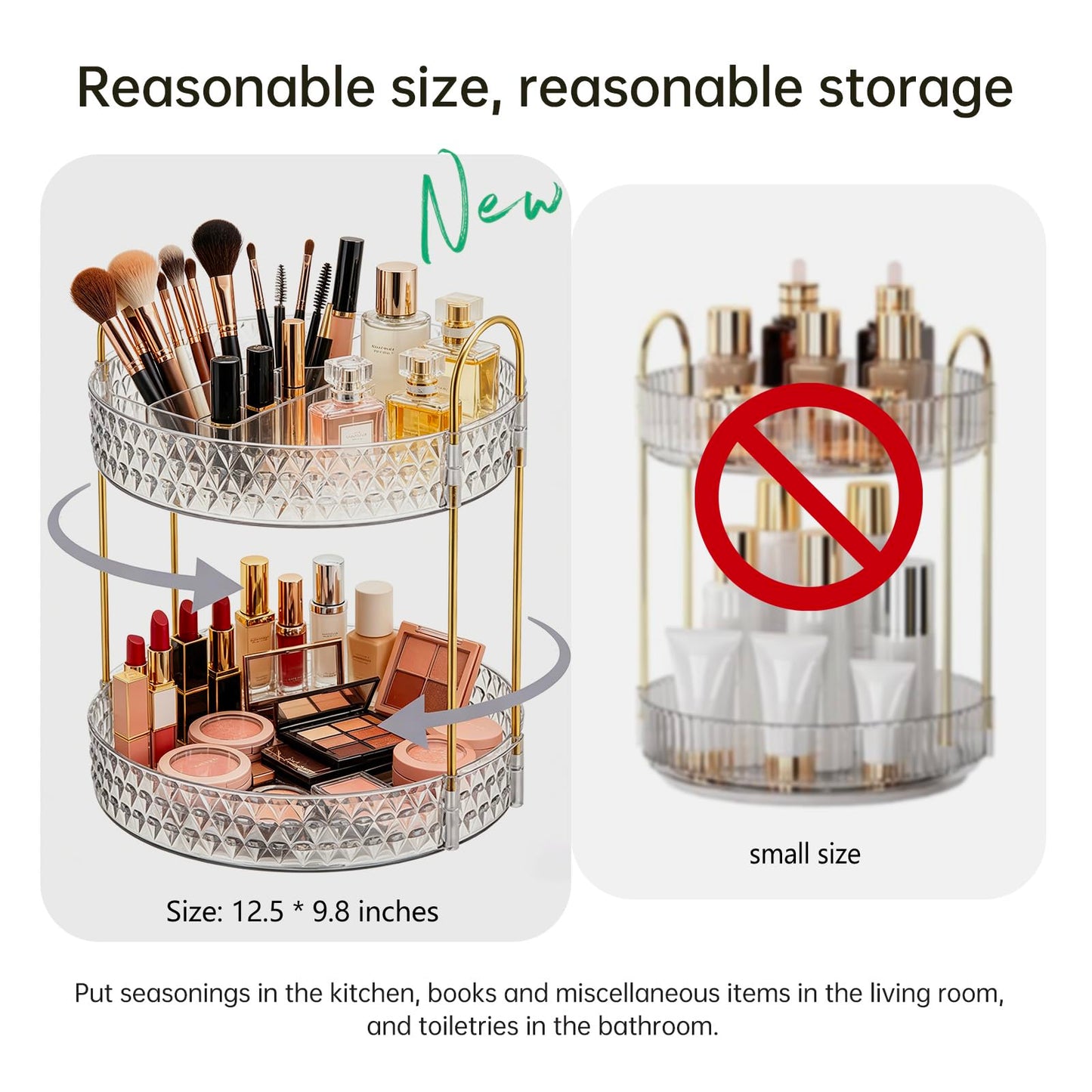360° Rotating Acrylic Makeup Organizer, 2-Tier Large Capacity Cosmetic Storage Rack for Bathroom Countertop & Vanity, for Skincare, Perfume & Beauty Essentials
