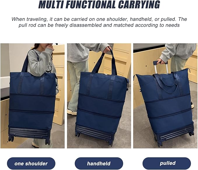 DOJUNS Rolling Duffle Bag with Detachable Wheels, 2025 Upgrade Expandable Foldable Suitcase for Travel, Collapsible Luggage Carry on Duffel Overnight Weekend Bag (Gray)