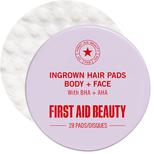 First Aid Beauty Ingrown Hair Pads, Body & Face with BHA & AHA - Dermatologist-Tested Aftershave Treatment to Help Prevent Razor Bumps & Exfoliate Underarms & Bikini Area - Sensitive Skin - 28 Count