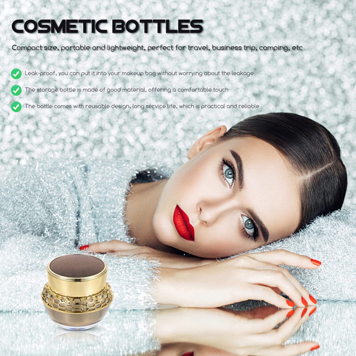 OSALADI Refillable Cosmetic Cream Bottle 2.16In Compact Clear Travel Container Portable Skincare Lotion Dispenser Jar for Toiletry Bag