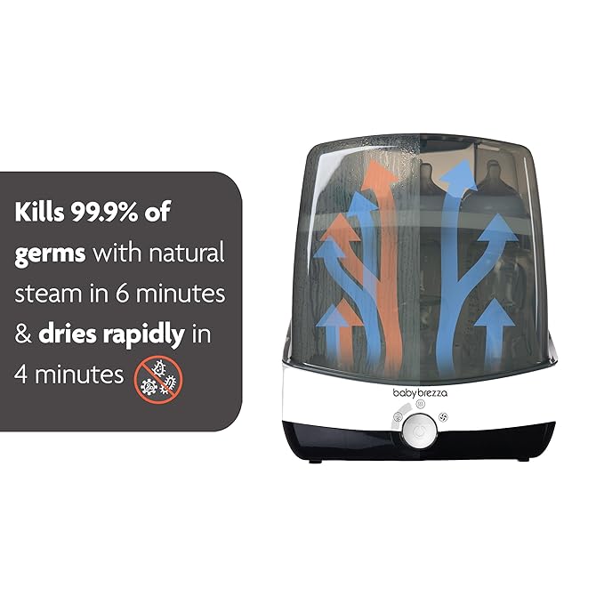 Baby Brezza Superfast 10 Minute Baby Bottle Sterilizer + Dryer - 75% Faster – Universal Electric Steam Sterilization for All Bottles, Pacifiers + Breast Pump Parts
