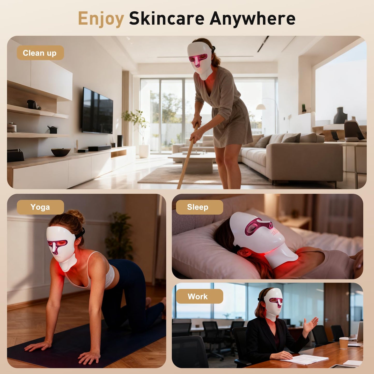 CAMLKE Red Light Therapy Mask for Face and Neck, LED Light Therapy Masks, USB-C Rechargeable, Facial Skincare & Radiance Care, Red Light Mask for Home, Travel, Yoga & Relaxation