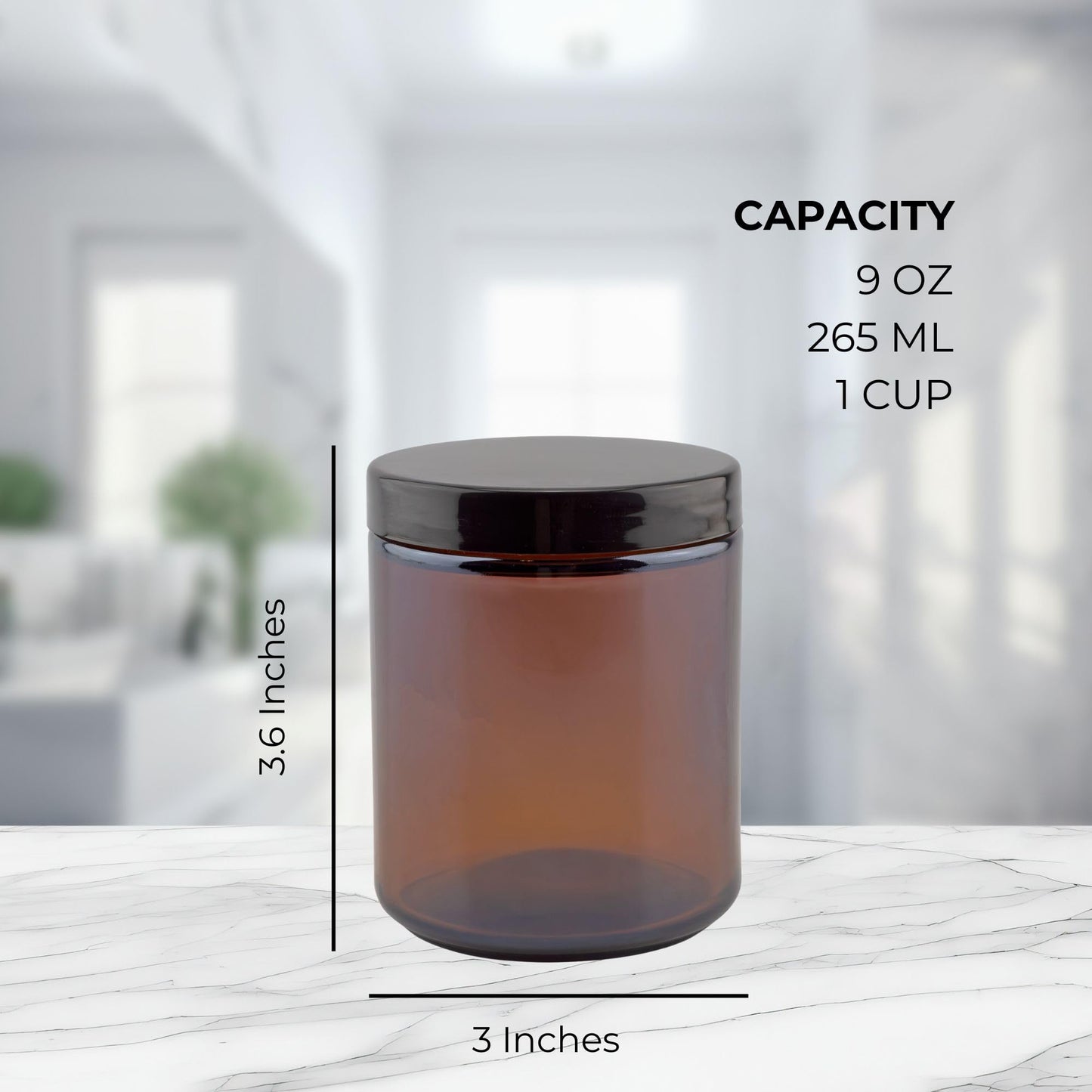 Cornucopia Brands 8oz / 9oz Amber Glass Jars (Pack of 6) Straight Sided Cosmetic Jars, Great for Body Butter, Creams, Stash Jars, Etc.
