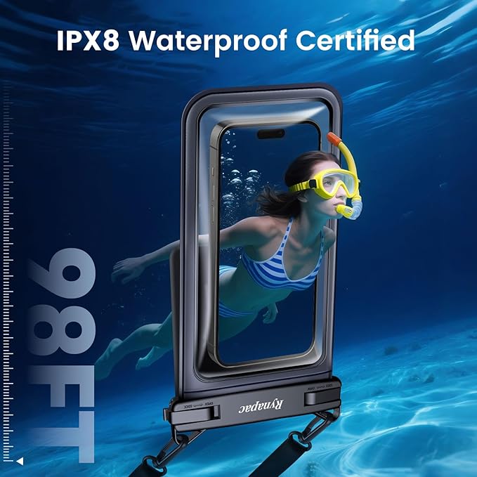 Waterproof Phone Pouch, [Up to 8.5''] Double Space Waterproof Phone Case with Lanyard for iPhone 17 16 15 Pro Max Galaxy S25 Ultra, Cellphone Dry Bag for Beach Vacation, 2 Pack (Black & White)