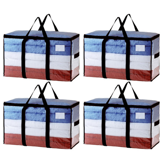 TAILI Extra Large Moving Bags, 4 Pack Clear Heavy Duty Totes For Storage with Visible Window, Wrap Around Handles, Storage Bags for Space Saving, Alternative to Moving Boxes