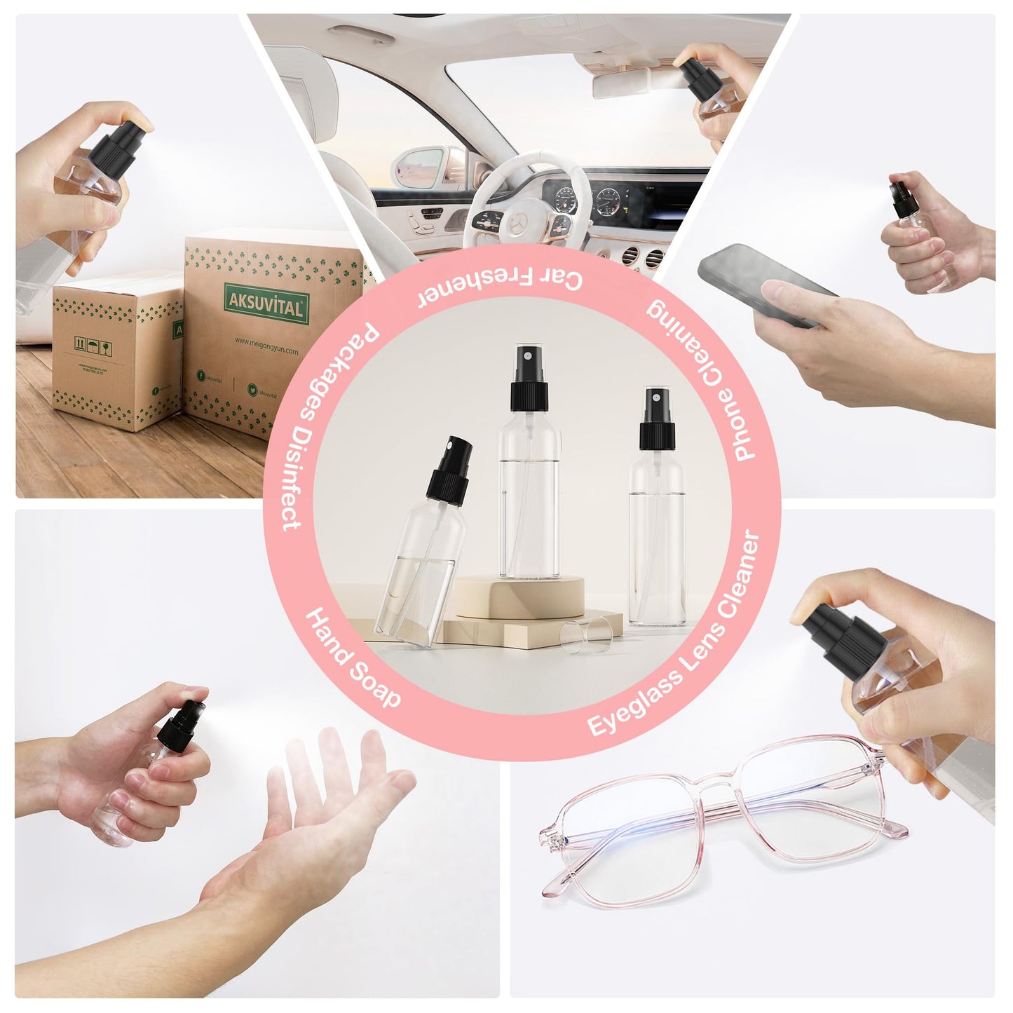 100Pack 2oz Spray Bottles Plastic, 60ml Small Spray Bottle Bulk Black Fine Mist Sprayer, Empty Refillable Containers Portable Cosmetic TravelSpray Bottles for Plants, Cleaning, Misting & Skin Care