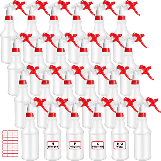 Rtteri 24 Pcs 16 Oz Plastic Spray Bottle for Cleaning Solutions Bulk Empty and Reusable Leak Proof Spraying Bottles for Cleaning, Water, Auto Details, Commercial, Bathroom(Red, White)