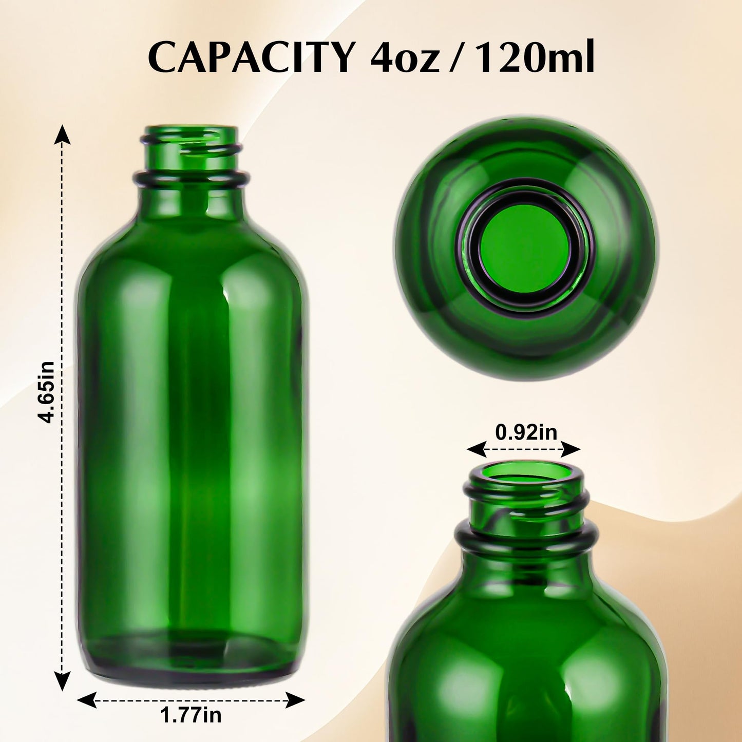 Exlvanto Small Glass Bottles with Lids Boston Round Shot Bottles for Health, Immunity, Ginger Juice, Essential Oils, Potion - Leak Proof Mini Travel Containers (Green UV, 4oz-12Pack)