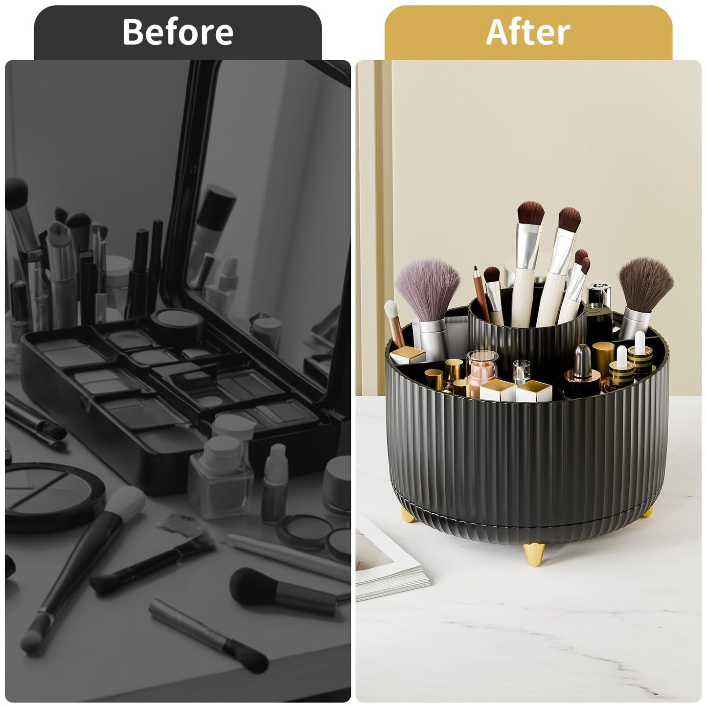 fanado 360° Rotate Makeup Brush Holder Organizer, Makeup Organizers Countertop, Makeup organization and Skincare Storage with Gift Box Packing for Vanity, Desktop, Bathroom (Black)