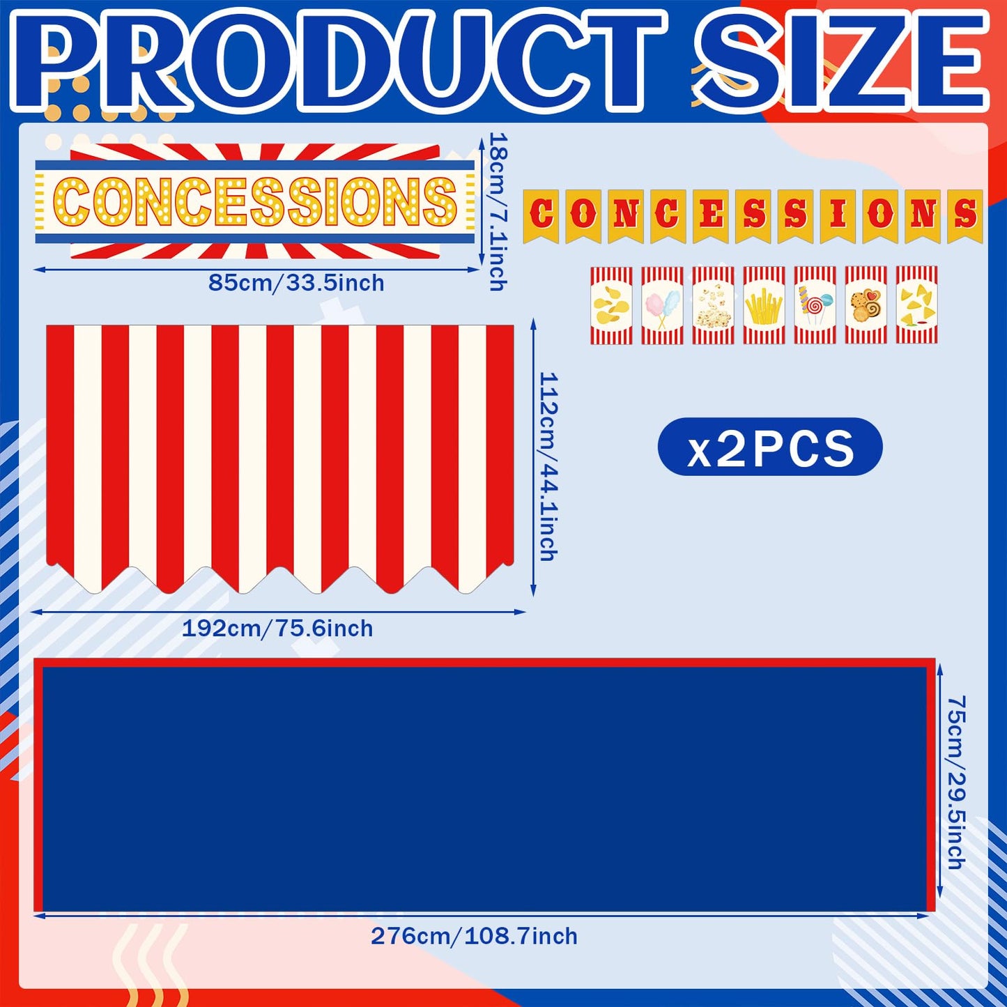 Tioncy 6 Pcs Concessions Stand Kits Hut Decor (Without Table) Include Shelf Banner Roof Pennant Table Skirt for Photo Props Outdoor Themed Party Decor (Desk Is Not Included)