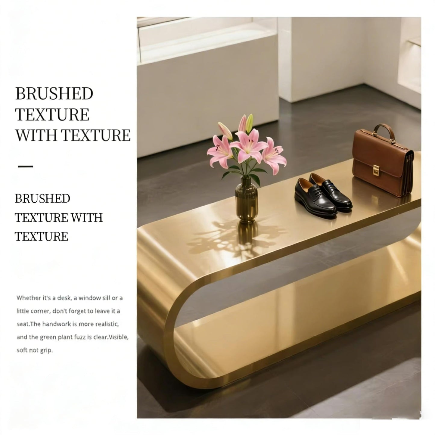 Clothing Store Luxury Stainless Steel Display Table, Modern Island Counter with Rectangle Top, Floor-Standing Storage Table for Jewelry & Accessories,(Gold,120cm*50cm)