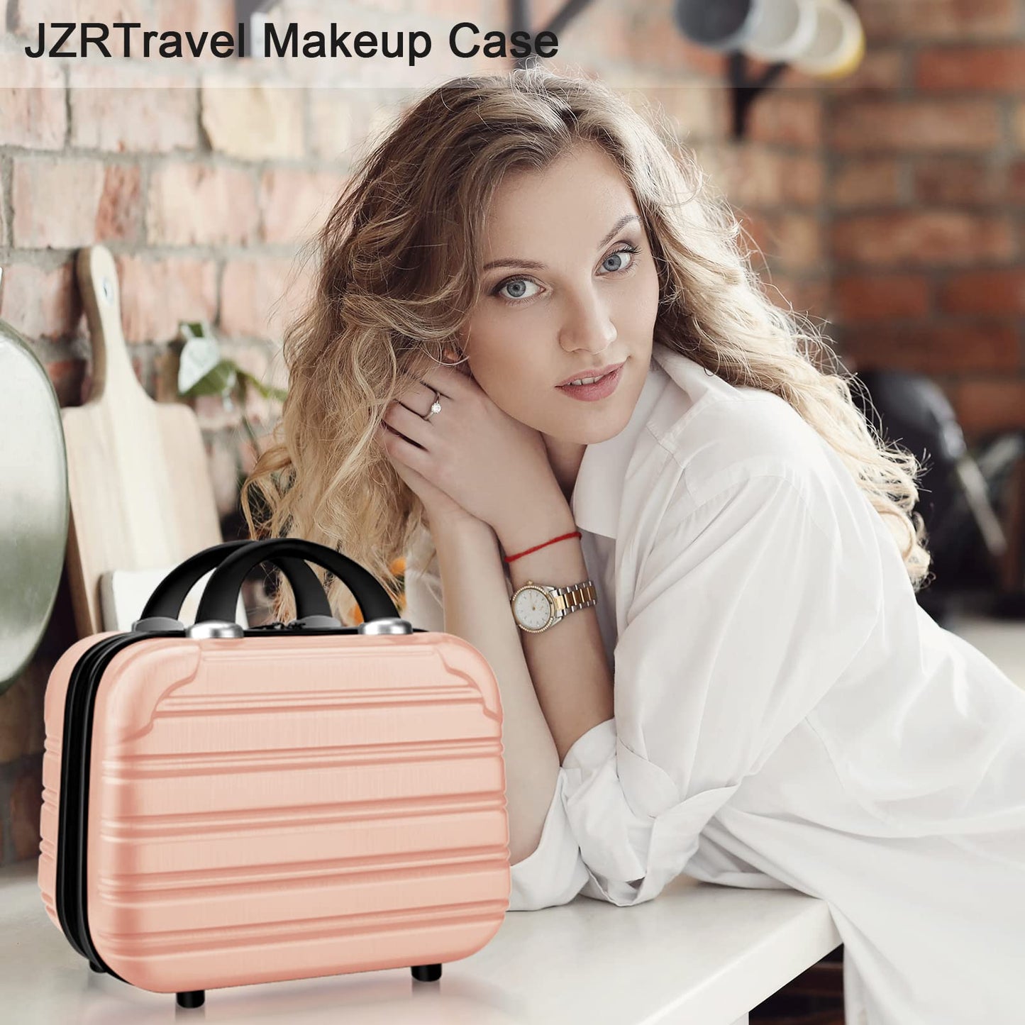 JZRTravel 14 inch Hard Shell Makeup Train Case Portable PC ABS Mini Suitcase for Organizer Cosmetics Makeup Brushes Toiletry