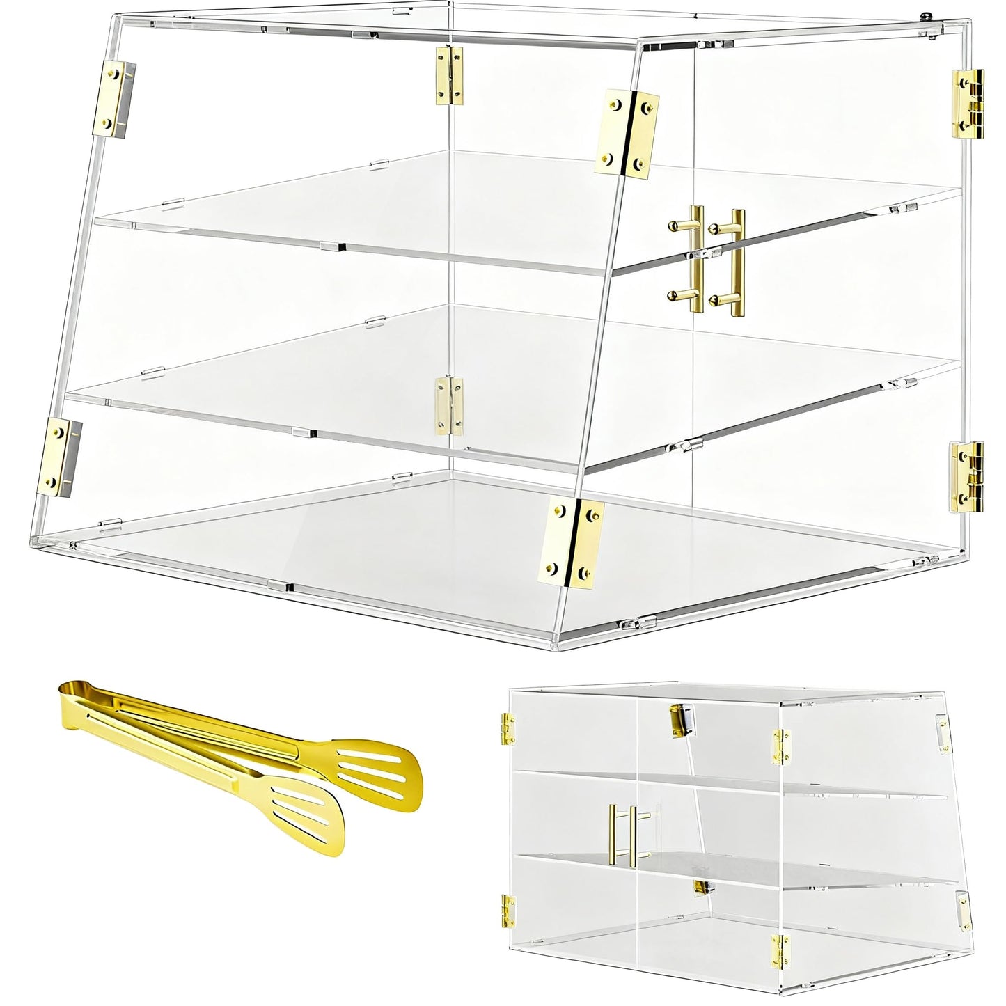 CITYJOY 3-Tier Slanted Acrylic Bakery Display Case, 21"×17"×17" Commercial Countertop Pastry Showcase with Automatic-Closing Rear Doors for Donuts, Bagels, Macarons, Cupcakes