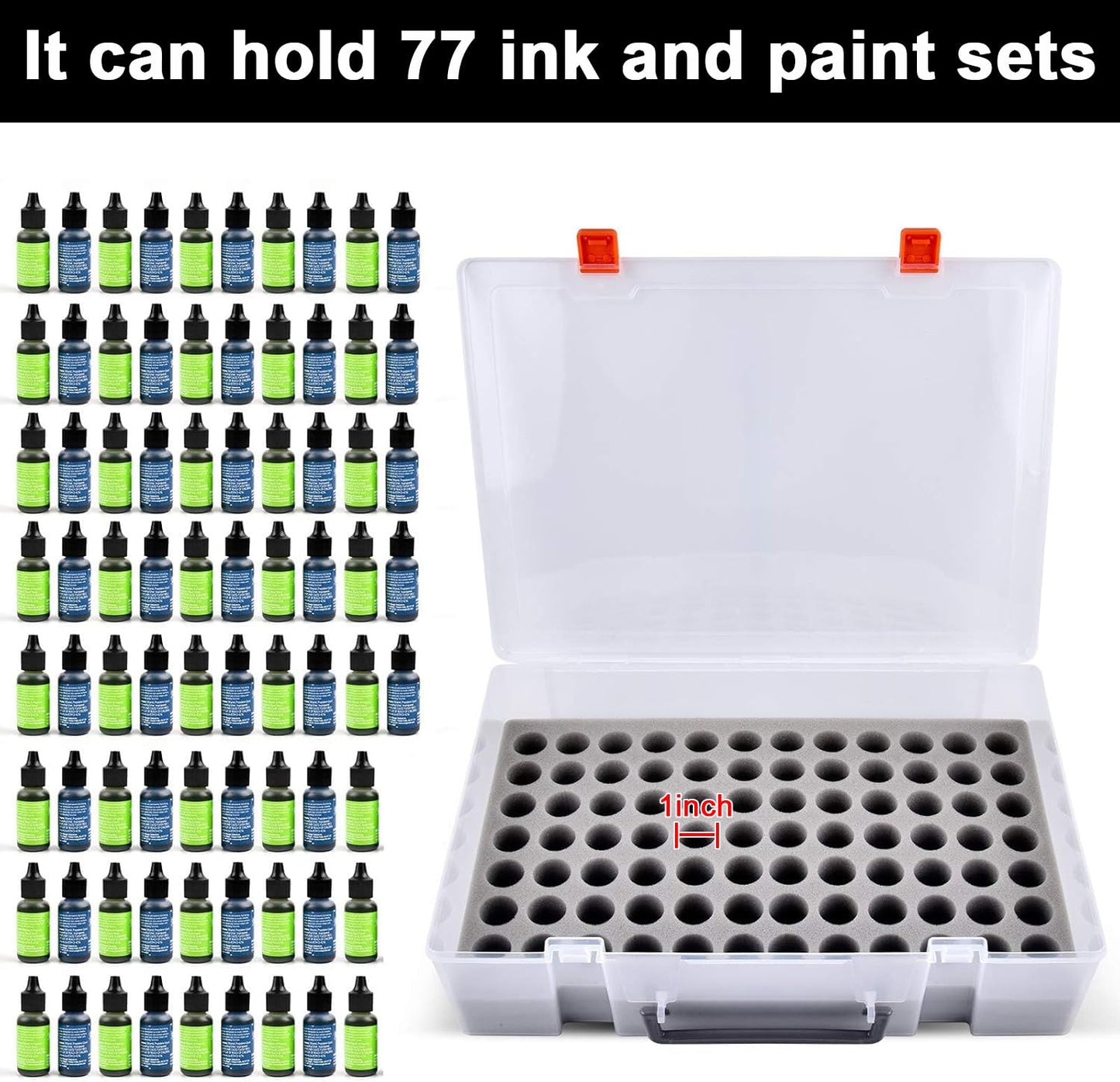 Alcohol Ink Storage Case and Paint Carrying Organizer, Miniature Holder Fits 77pcs Bottles of Alcohols Inks, Paints Set and Dynamic Tattoo Ink with Foam Insert. Multiple-use Travel Container(Box Only)