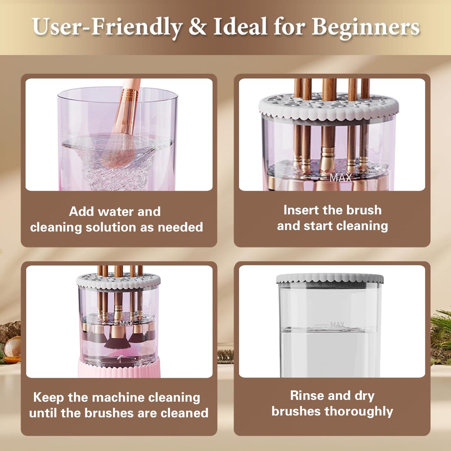 Automatic Makeup Brush Cleaner, Makeup Brush Cleaner Machine, Make Up Brush Cleaner Suitable for Various Sizes of Makeup Brushes,Cleaning and Drying 2 in1 Electric Makeup Brush Cleaners.