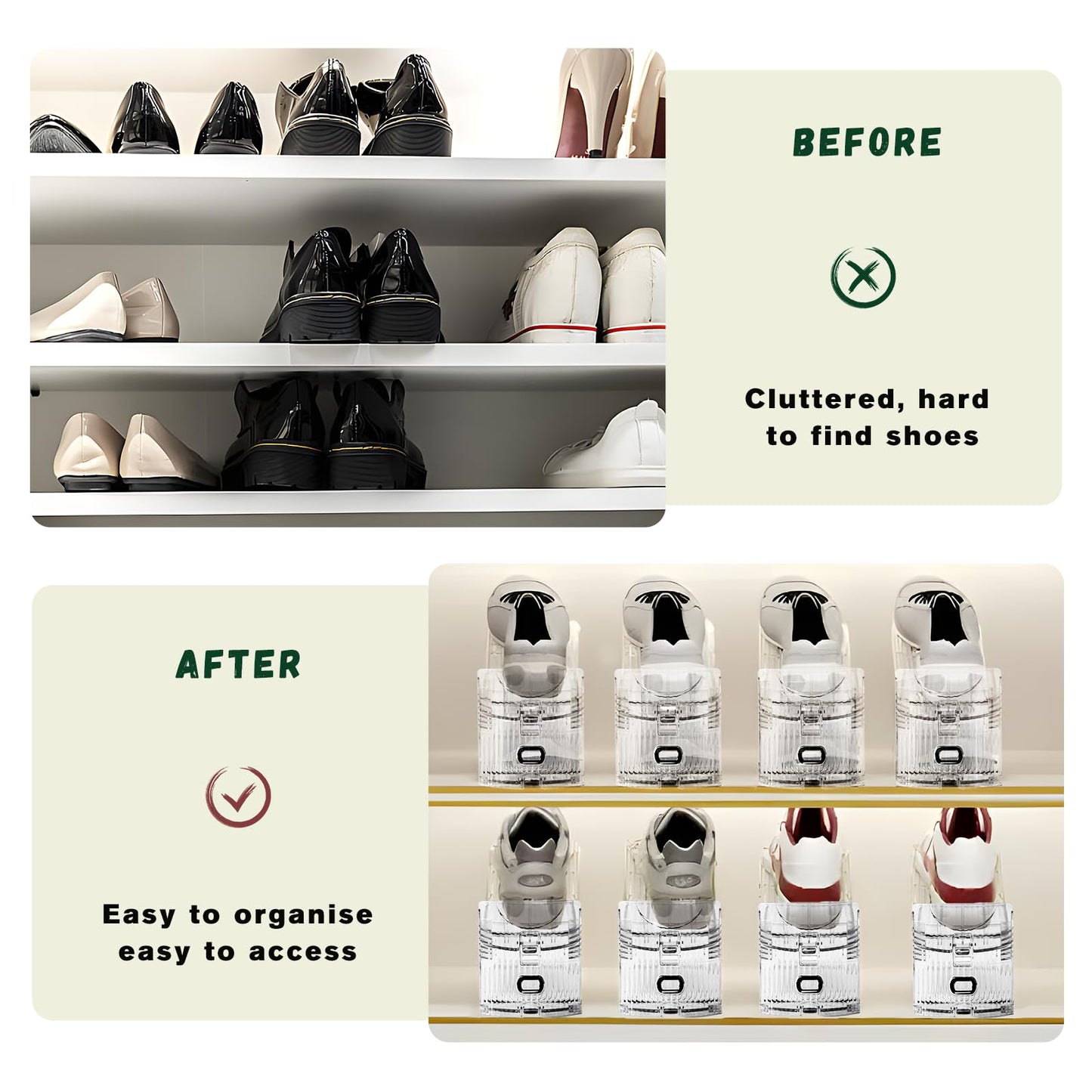 FENRUNXU Shoe Slots Organizer for Closet,12PACK Shoe Stacker Shoe Rack Organizer for Closet Space Saver Storage Shoe Holder Organization(Transparent)