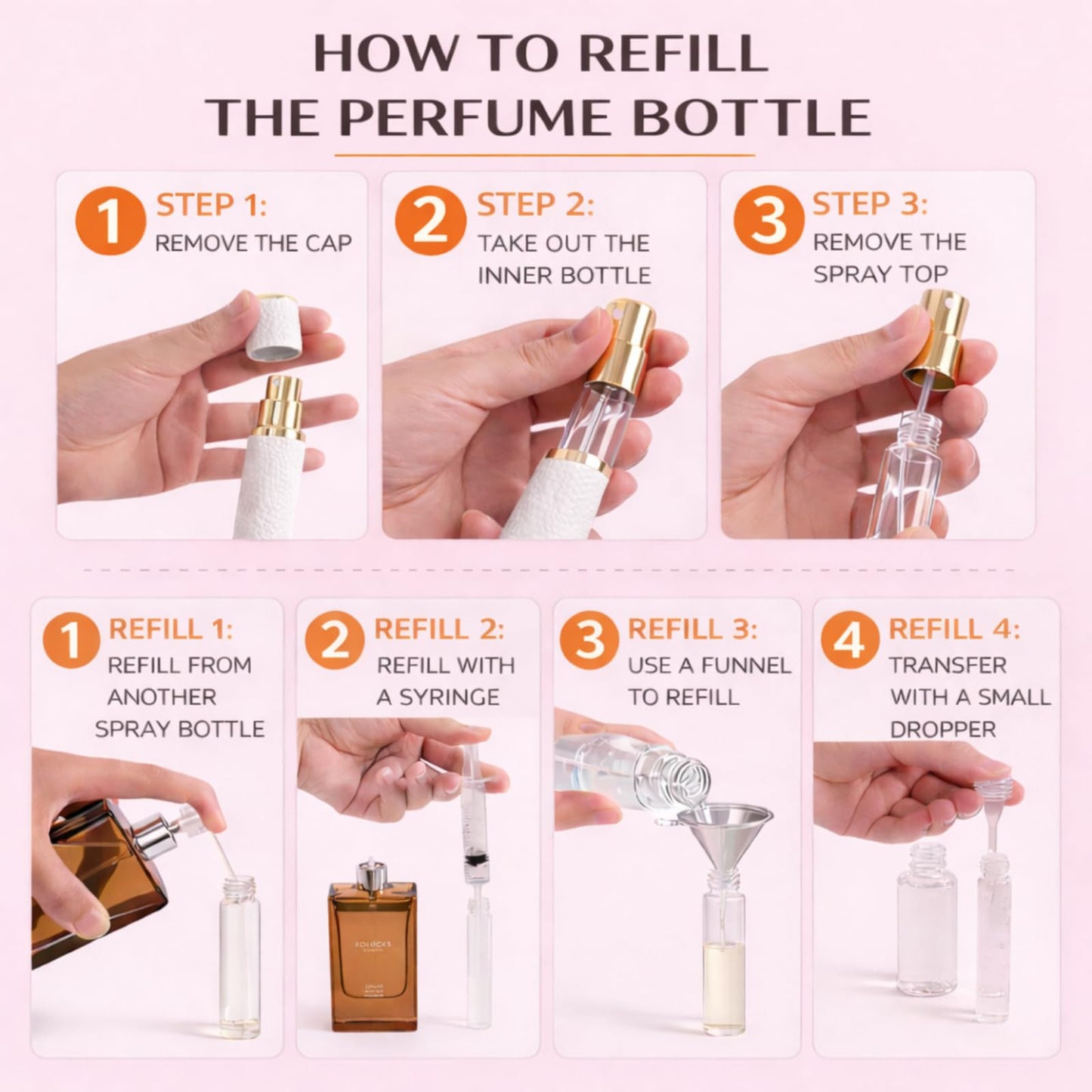 Vilarihor 10ml Mini Perfume Travel Refillable Bottle, Portable Perfume Atomizer, Small Travel Cologne Sprayer, Leakproof Design with 4 Refill Tools, Essential Travel Items for Men and Women (White)