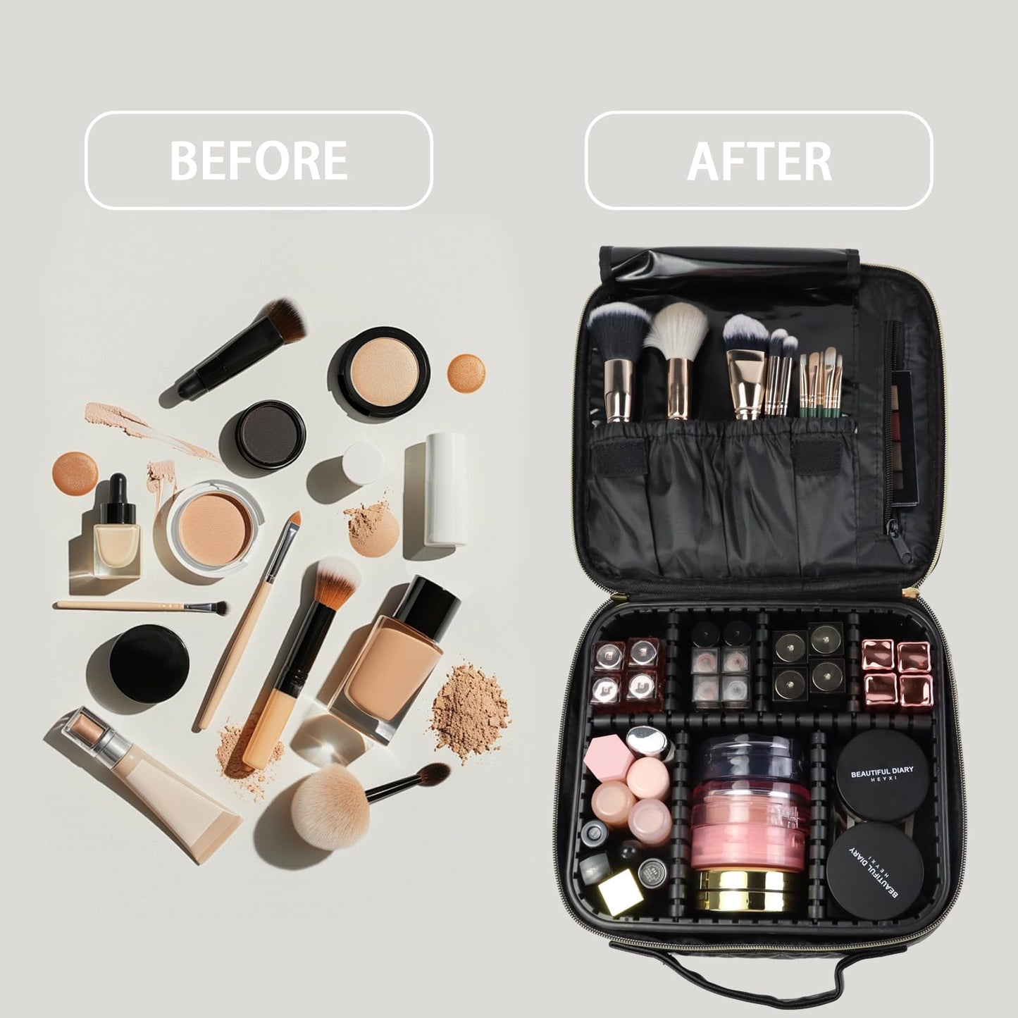 MORMID Travel Makeup Train Case Cosmetic Case Organizer Portable Artist Storage Bag with Adjustable Dividers for Cosmetics Makeup Brushes Toiletry Jewelry Digital Accessories (Black)