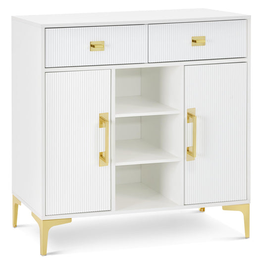 BarberPub Fluted Barber Station for Storage, Modern Beauty Salon Cabinet with Drawer & Open Space, SPA Freestanding Organizer 3161 (White)