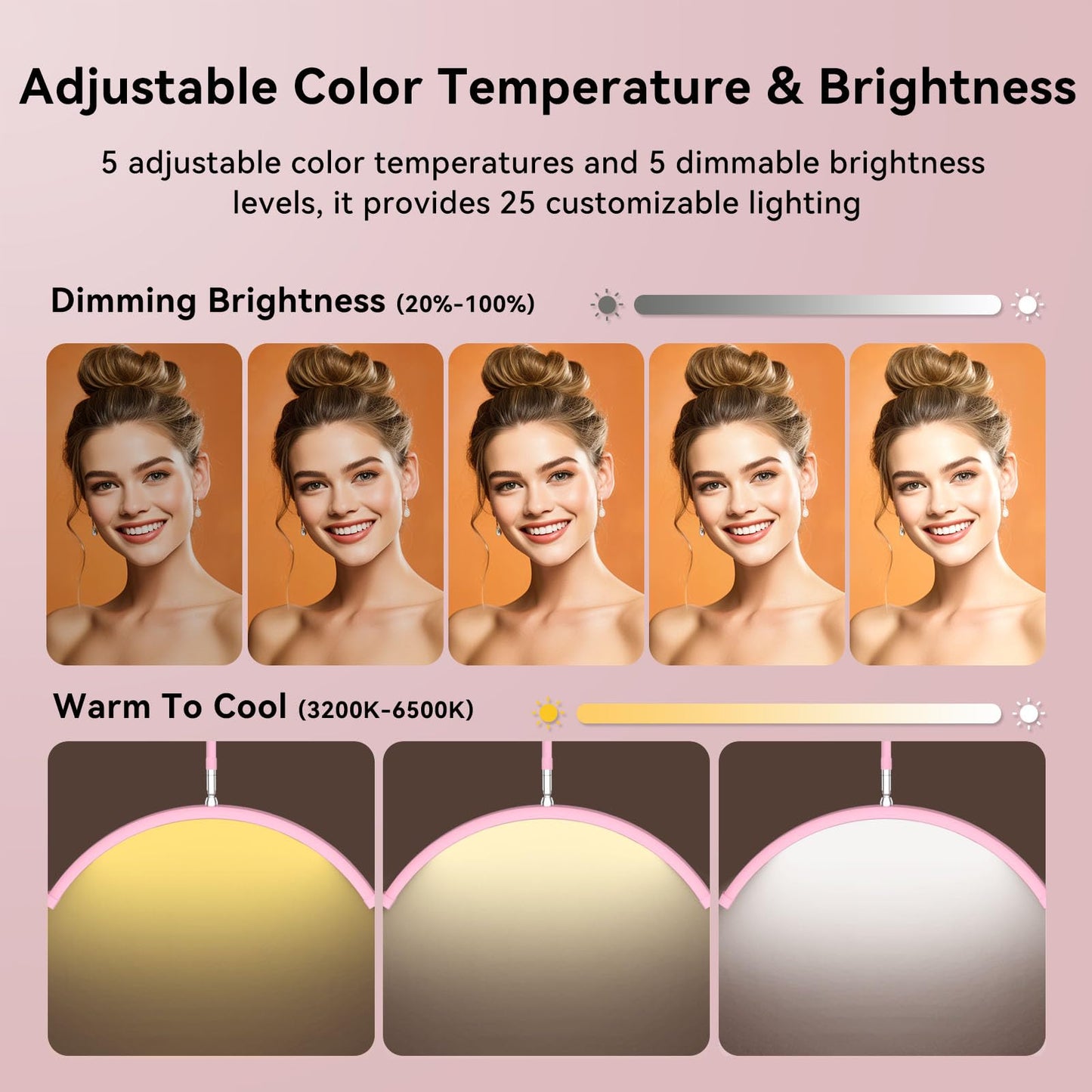 Fitlume Lash Light for Eyelash Tech, Led Floor Lamp Half Moon Light for Eyelash Extensions, Tattoo Artists, Nail Tech, Skincare, Esthetician Lights, Office, Bedroom,with Stand Tray, Pink