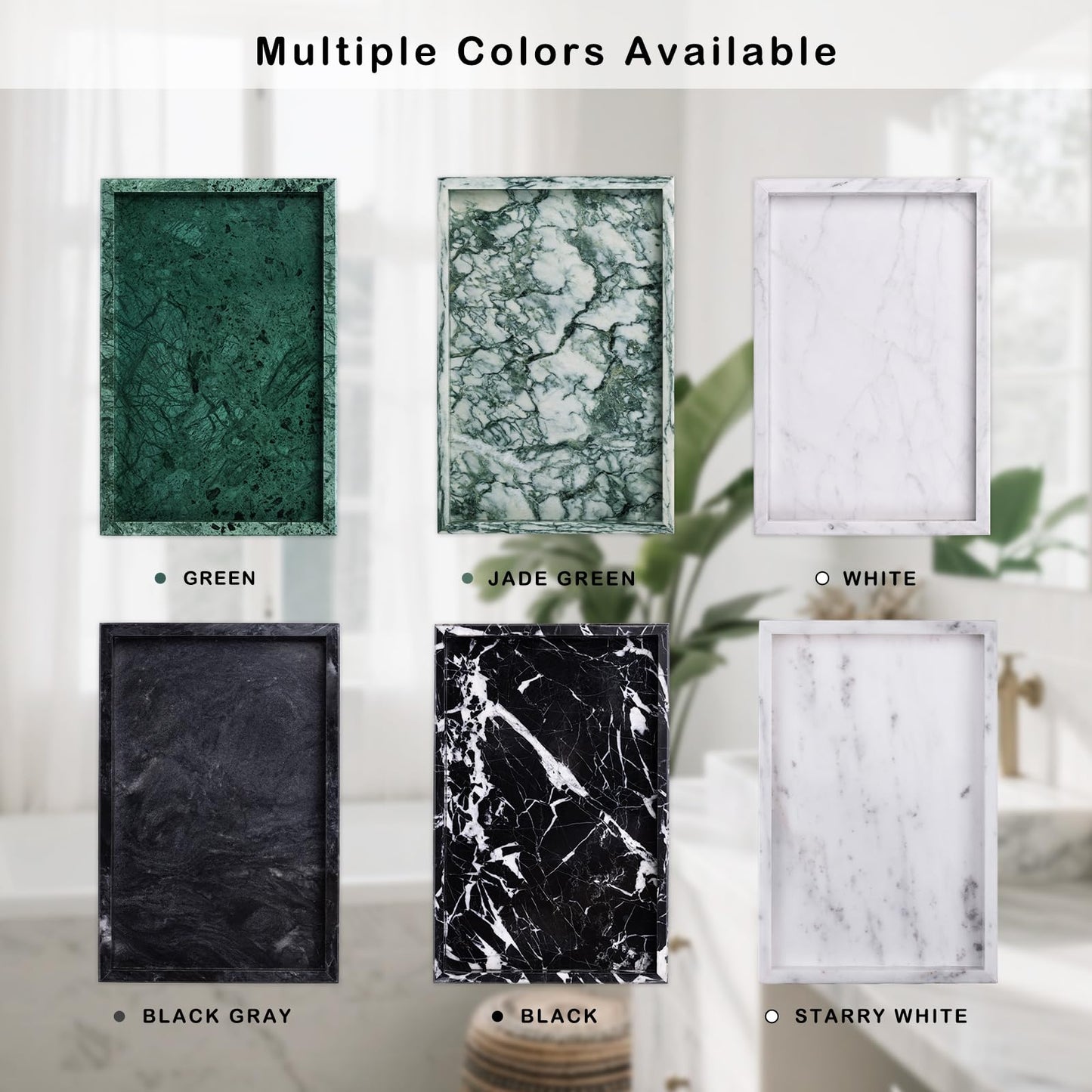 Homaura Marble Bathroom Tray for Countertop & Home Decor, Natural Decorative Marble Tray for Jewelry & Perfume Organizer, Luxury Stone Vanity Trays for Dresser, Kitchen Counter, 12" x 8", Green