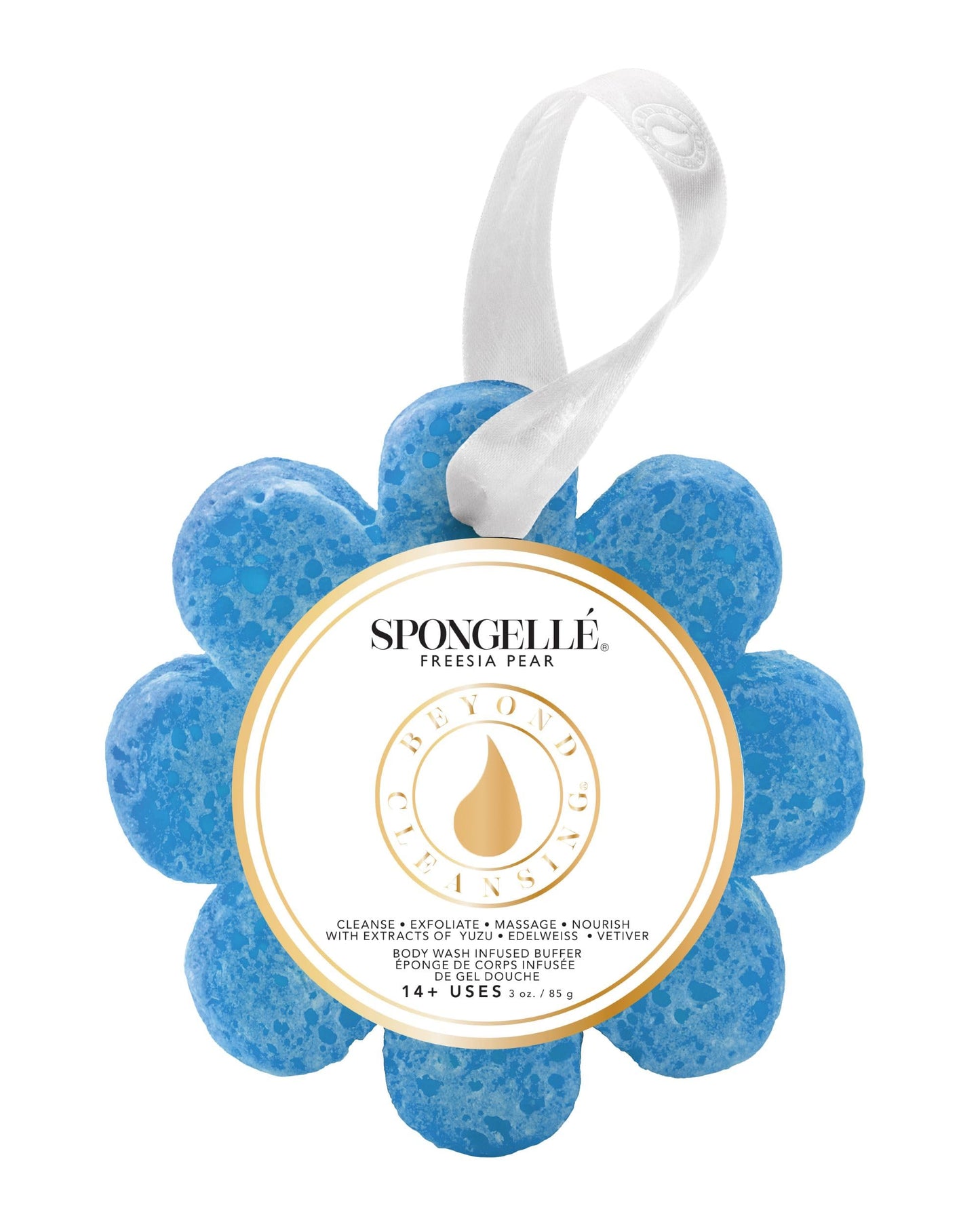 Spongellé Freesia Pear Wild Flower Bath Sponge | Built-in Body Wash & Body Scrubber, Shower Loofah Sponge for Women | 14+ uses