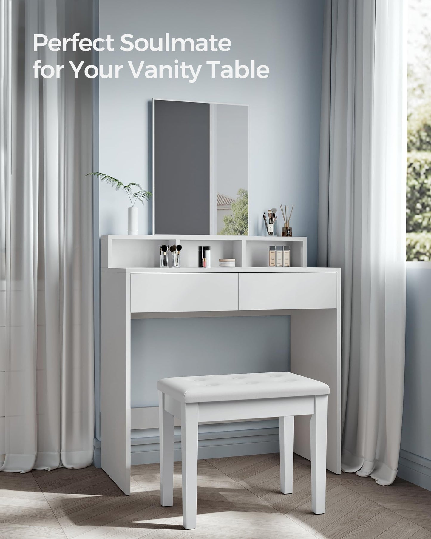 SONGMICS Piano Bench with Padded Cushion and Storage Compartment for Music Books, Vanity Stool, Tufted Wooden Piano Seat, 13.8 x 22 x 19.5 Inches, White ULPB55WT