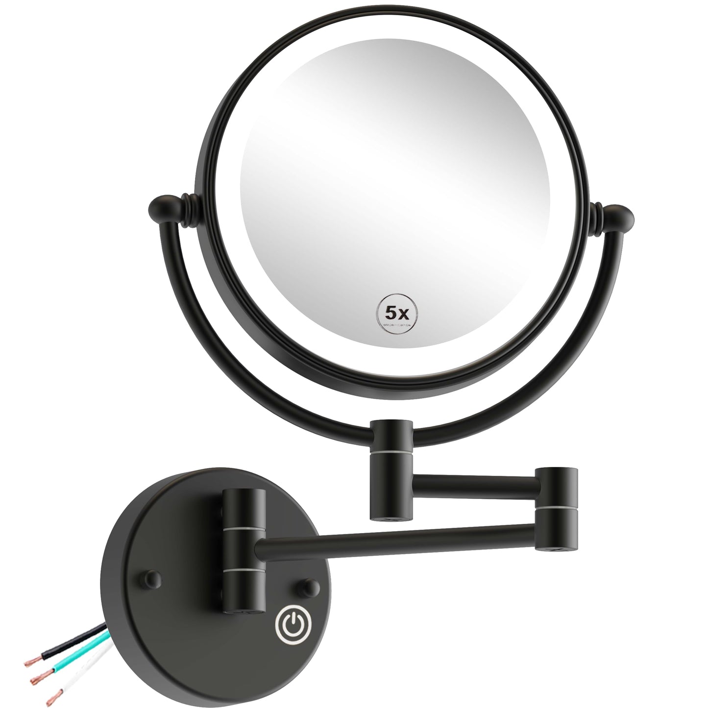 RECKODOR 8" Hardwired Magnifying Mirror Wall Mounted, Matt Black