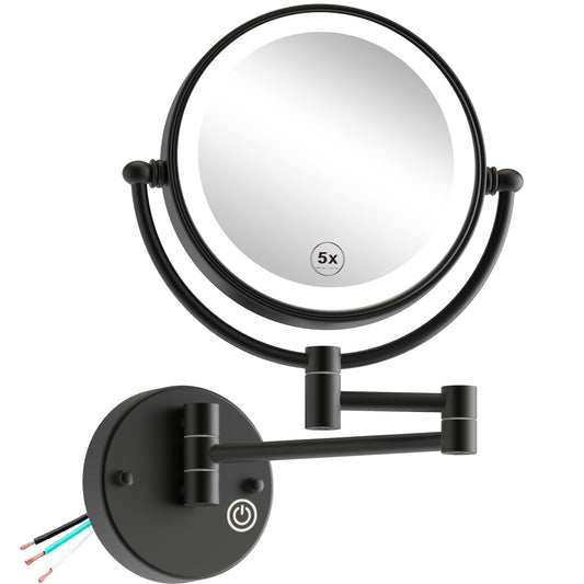 RECKODOR 8" Hardwired Magnifying Mirror Wall Mounted, Matt Black