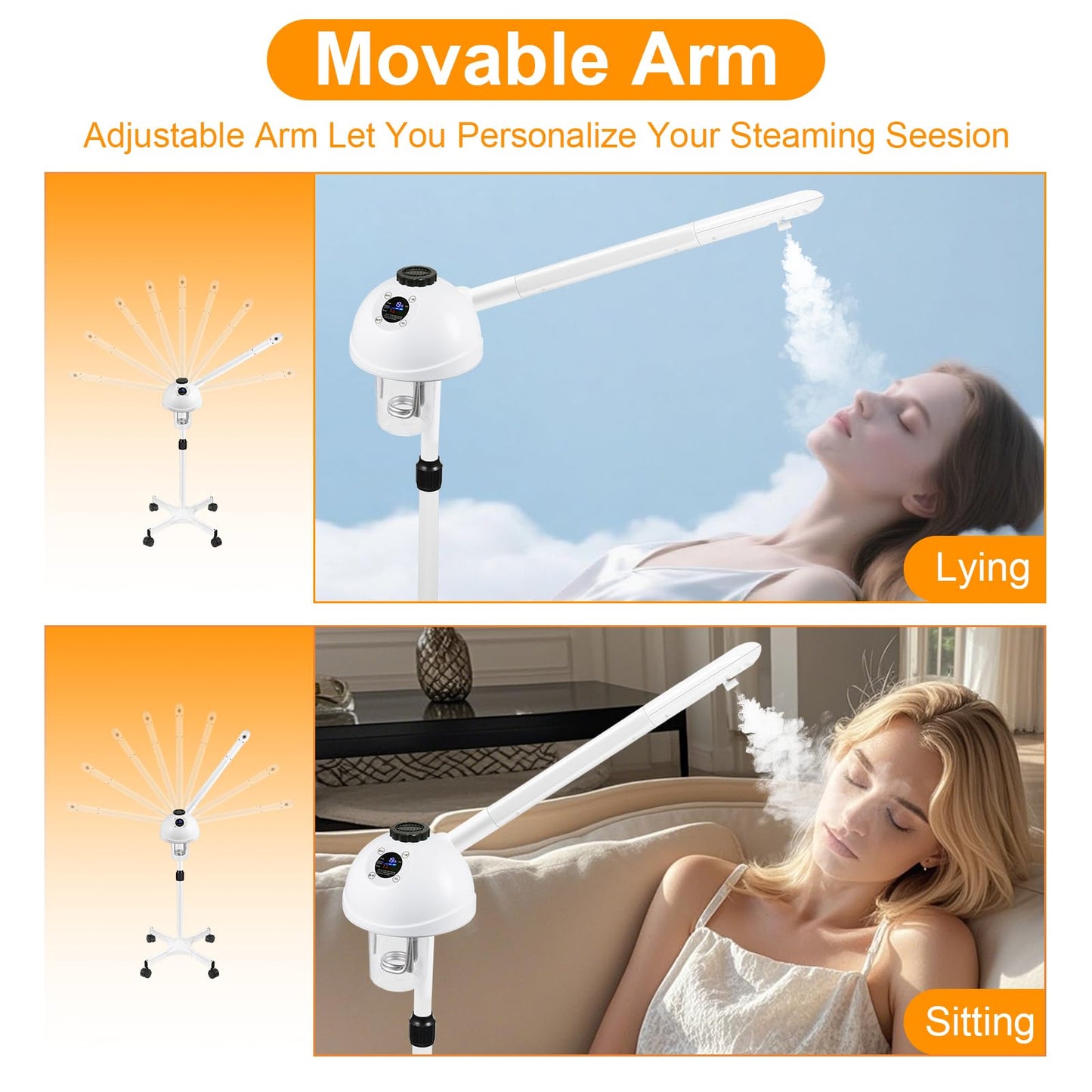 Professional Facial Steamer, Vaporizador Facial with Steam Adjustable & Timer, Movable Arm, Preheating Esthetician Steamer, Home Beauty Salon SPA
