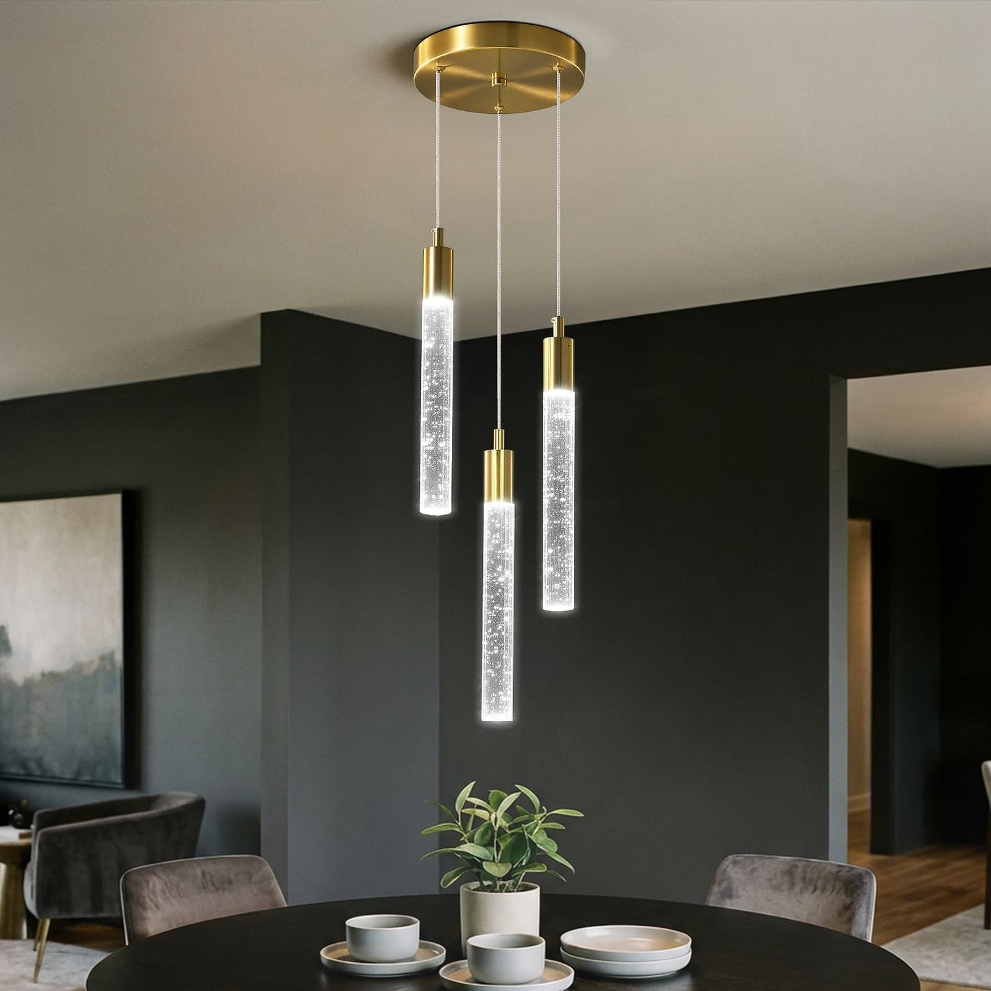 zhllmq Modern Light Fixture Kitchen Island Pendant Light Dimmable LED Gold Pendant Lights Mini Crystal Pendant Lighting for Bedroom Dining Room Living Room（3-Light ）