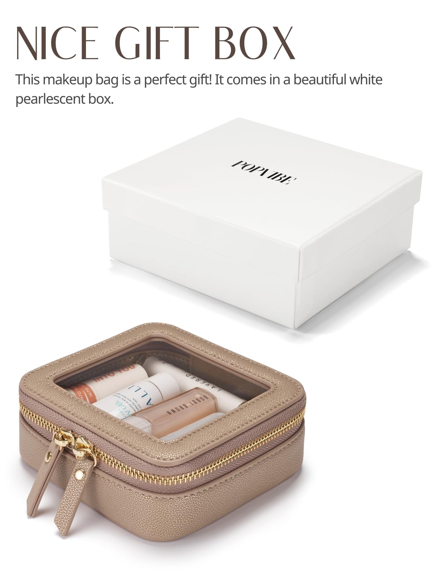 Popvibe Small Makeup Pouch Clear Makeup Bag for Purse Travel Mini Bag for Women for Essentials Cute Cosmetic Case Traveling Small Toiletry Bag Portable Mini Pouch for Car Organizer Bag Gold