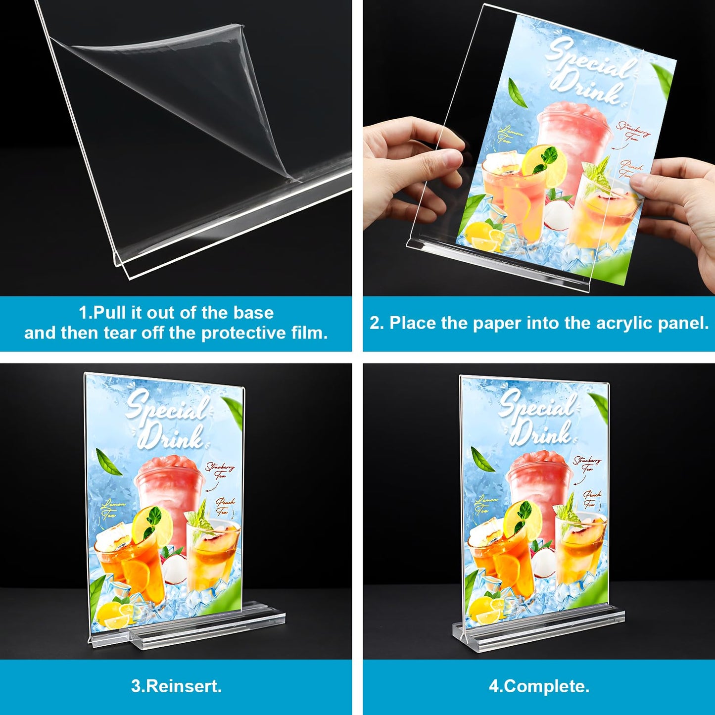 DunGu Acrylic Sign Holder 5 x 7, 10 Pack Clear Table Menu Vertical Display Stand Desktop Display Double Sided Stand Paper Holder Table Sign Suitable for Restaurants Office Store Show Fair
