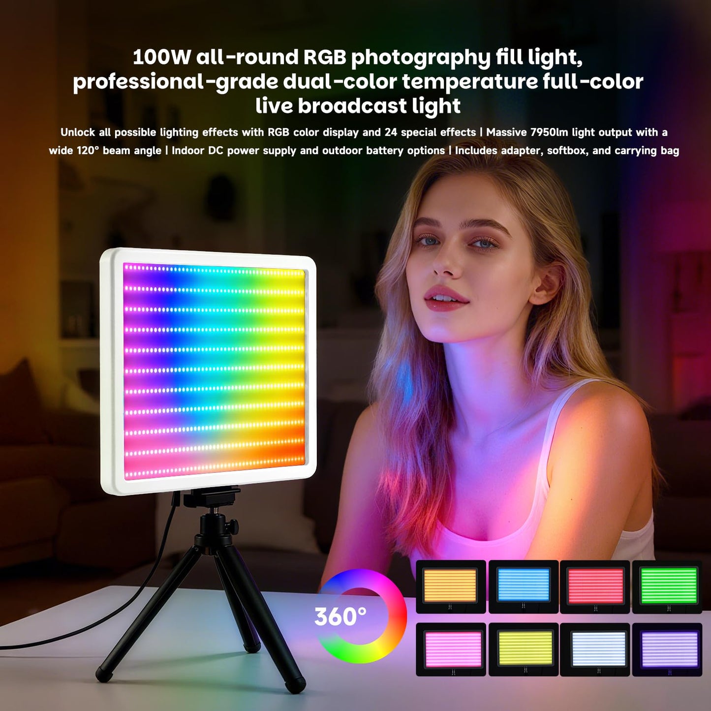 YSKE-100W RGB LED Photography Light & Panel Light, Professional Camera Light Video Light with Softbox Lighting Kit, Continuous Selfie Light for Podcast, YouTube, Video and Photography Lights.