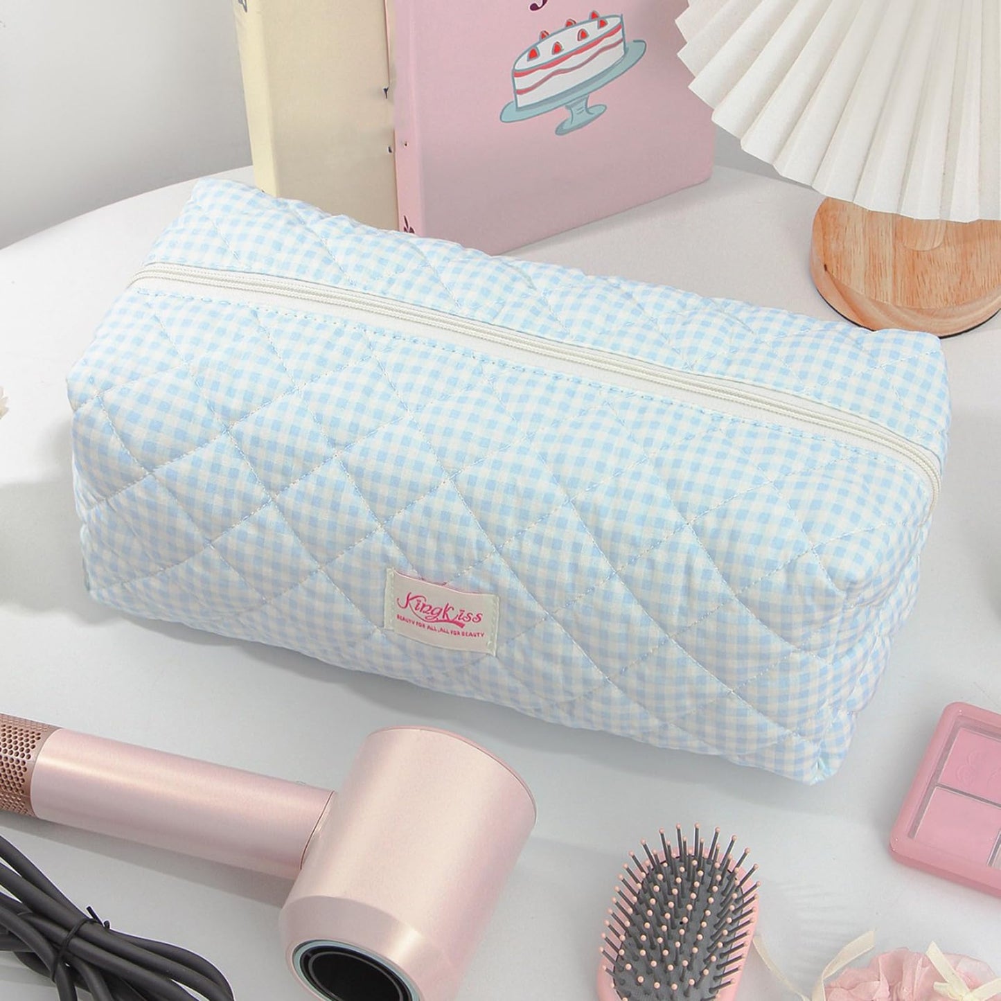 CEUTNIZ Hair Tools Travel Bag Compatible for Dyson Airwrap Cute Floral Hair Tools Organizer Case for Shark Flexstyle (Blue Plaid)