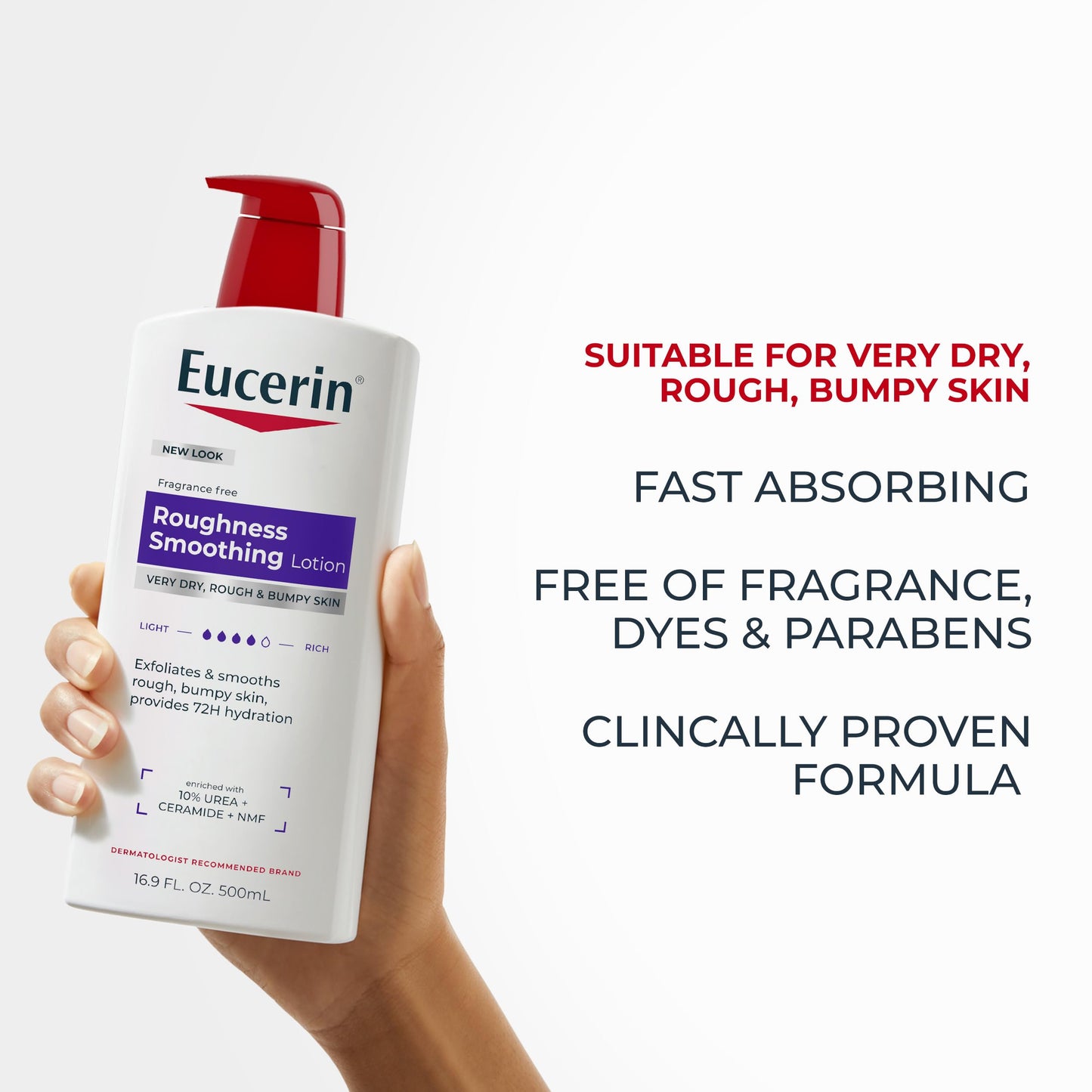 Eucerin Roughness Smoothing Body Lotion for Dry, Rough Skin, Urea Enriched Body Moisturizer, 16.9 FL OZ Pump Bottle