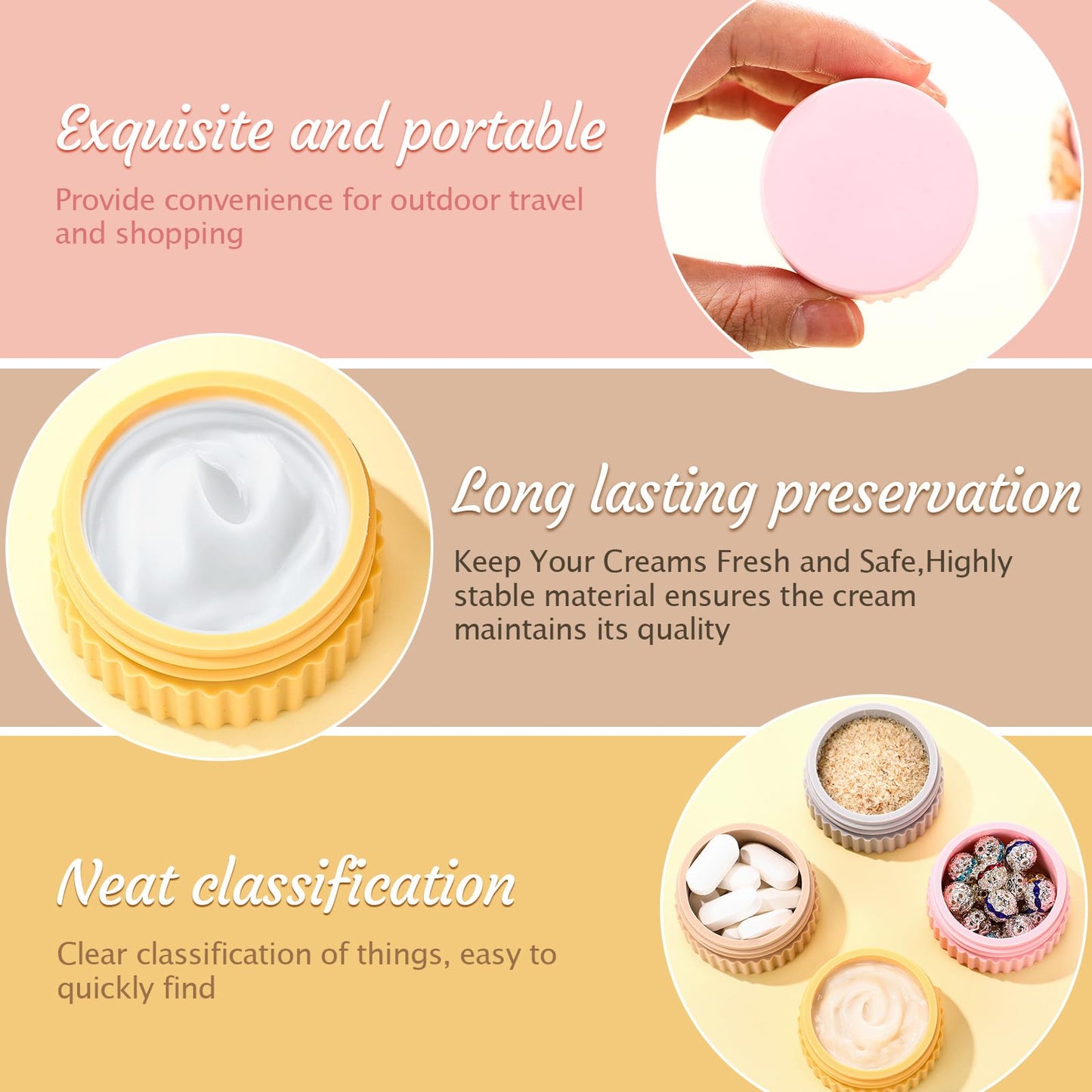 Maxcheck 8 Pcs Travel Containers for Toiletries 0.68 Oz/20 ml Small Silicone Cream Jar with Lid Mini Leakproof Lotion Jar Refillable Travel Cosmetic Container for Face Body Skin Cream (Novel Color)