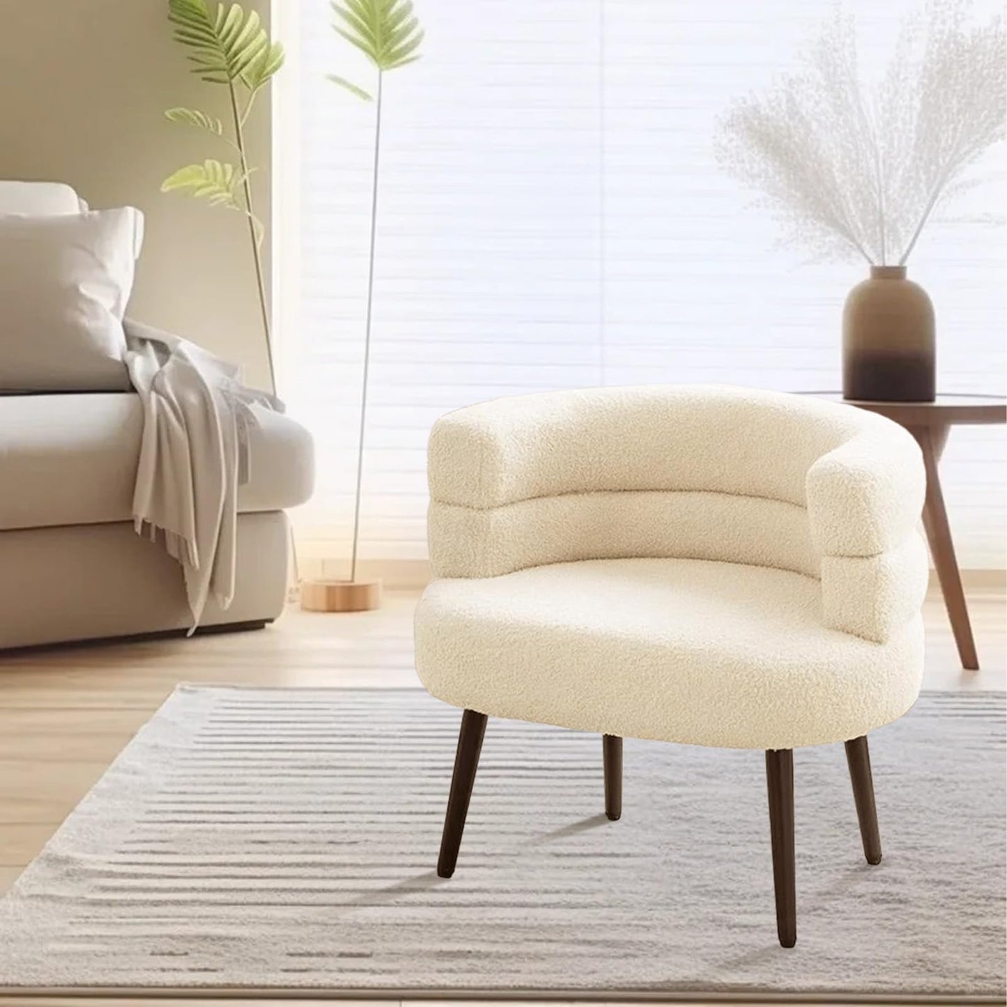 CHIQUERID Makeup Vanity Chairs with Back,Office Desk No Wheels,Comfy Fabric Easy to Install for Living Room,Bedroom,Home,Office,Dressing Room-Beige White