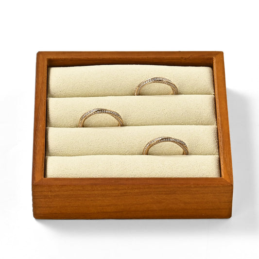 Woodten Solid Wood 3-Slots Jewelry Ring Display Tray Showcase Small Jewelry Display Organizer Tray for Rings(S,Beige)