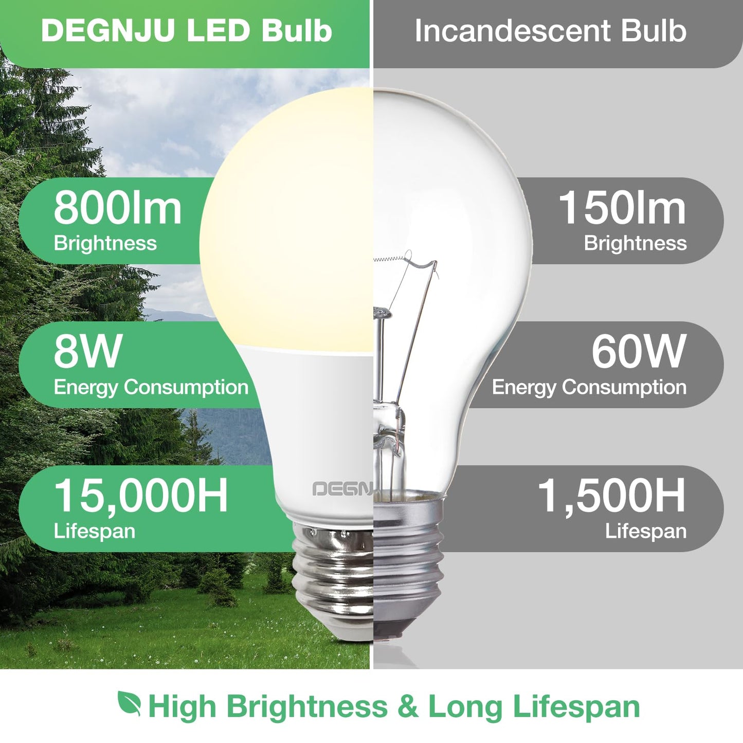 DEGNJU 36 Pack A19 LED Light Bulbs 60W Equivalent, Soft White 2700K, 800 Lumens, E26 Base, Non-Dimmable, 8W Energy Efficient Warm LED Bulbs for Home Lighting