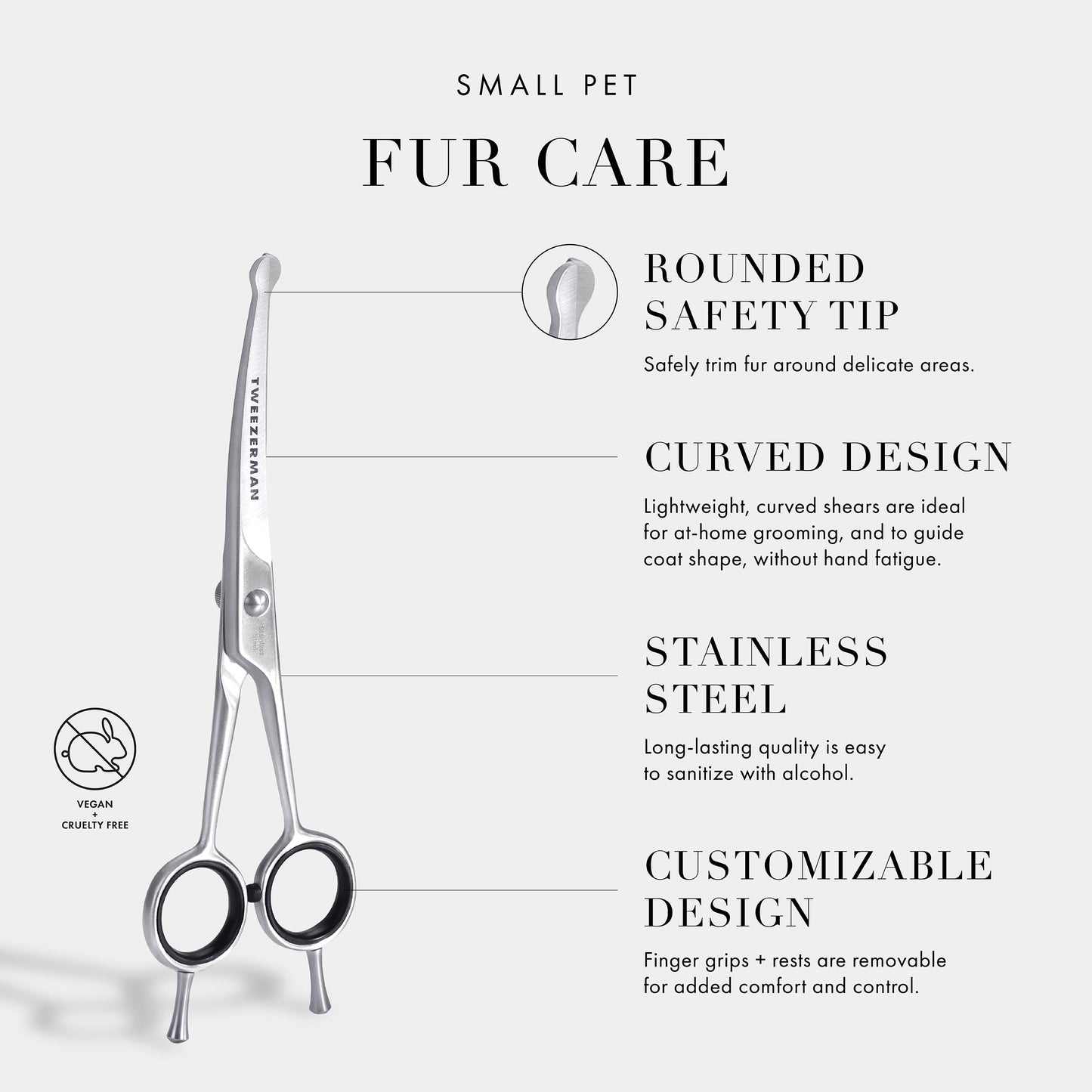Tweezerman 7" Pet Grooming Scissors with Safety Round Tips, Professional Curved Grooming Shears for Dogs and Cats