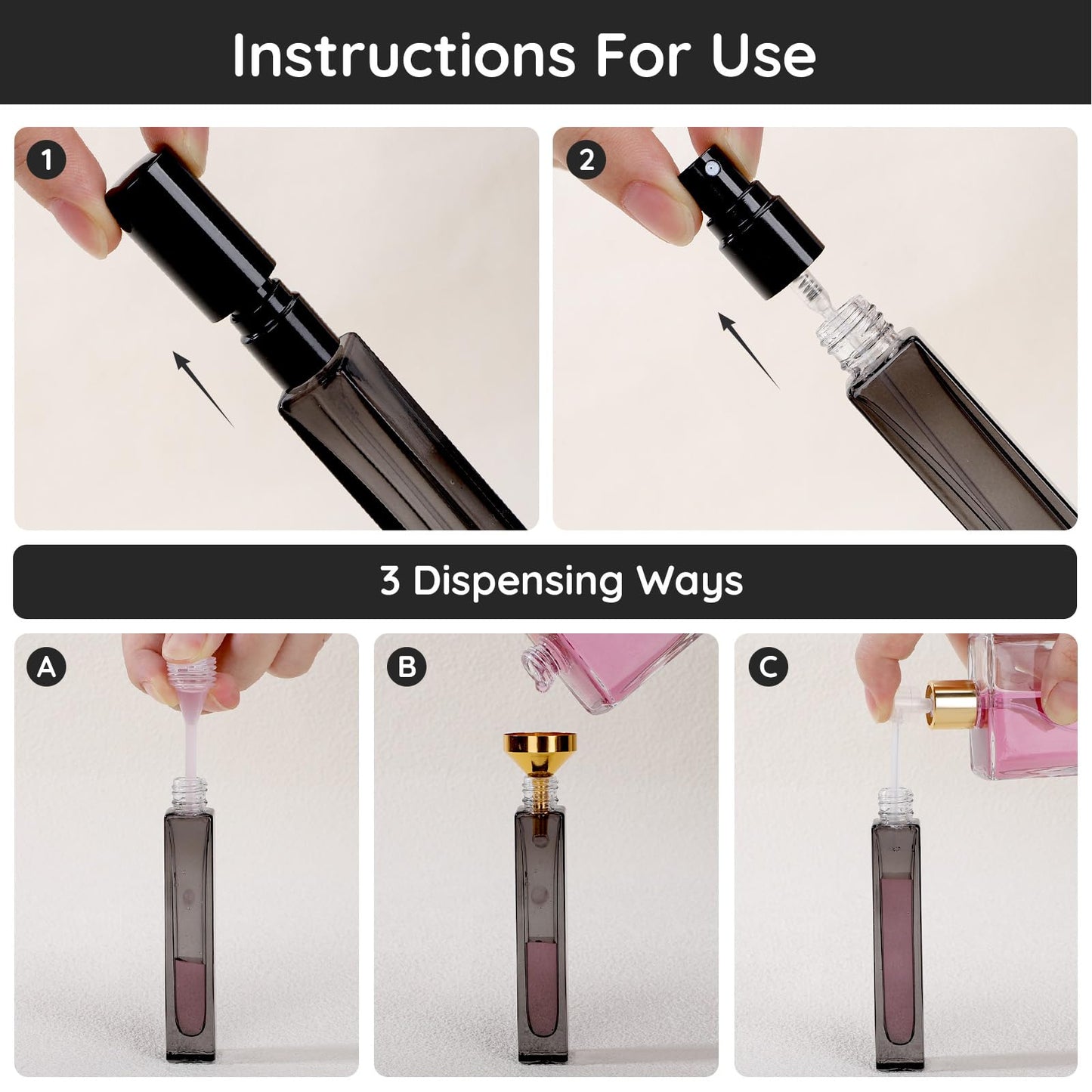 Segbeauty 0.34oz Small Travel Size Perfume Atomizer, 10pcs 10ml Refillable Atomizer Sprayer for Perfume, Black Glass Spray Bottles Empty with Refill Kit for Women, Mini Travel Cologne Sprayer for Men