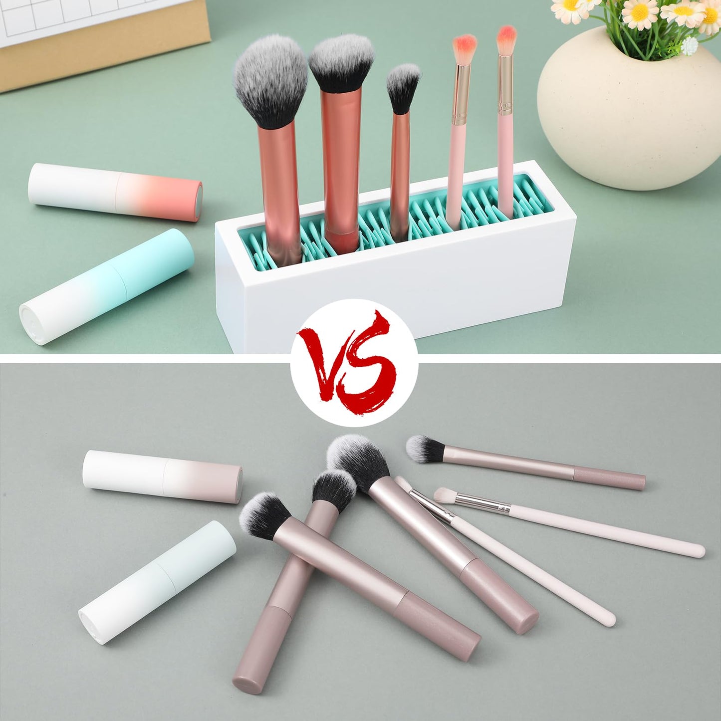 mekueeex 4 Pcs Makeup Brushes Holder Organizer, Silicone Vanity Air Drying Rack Display Storage for Brush, Eyeliners and More, Practical Cosmetic Tools Container