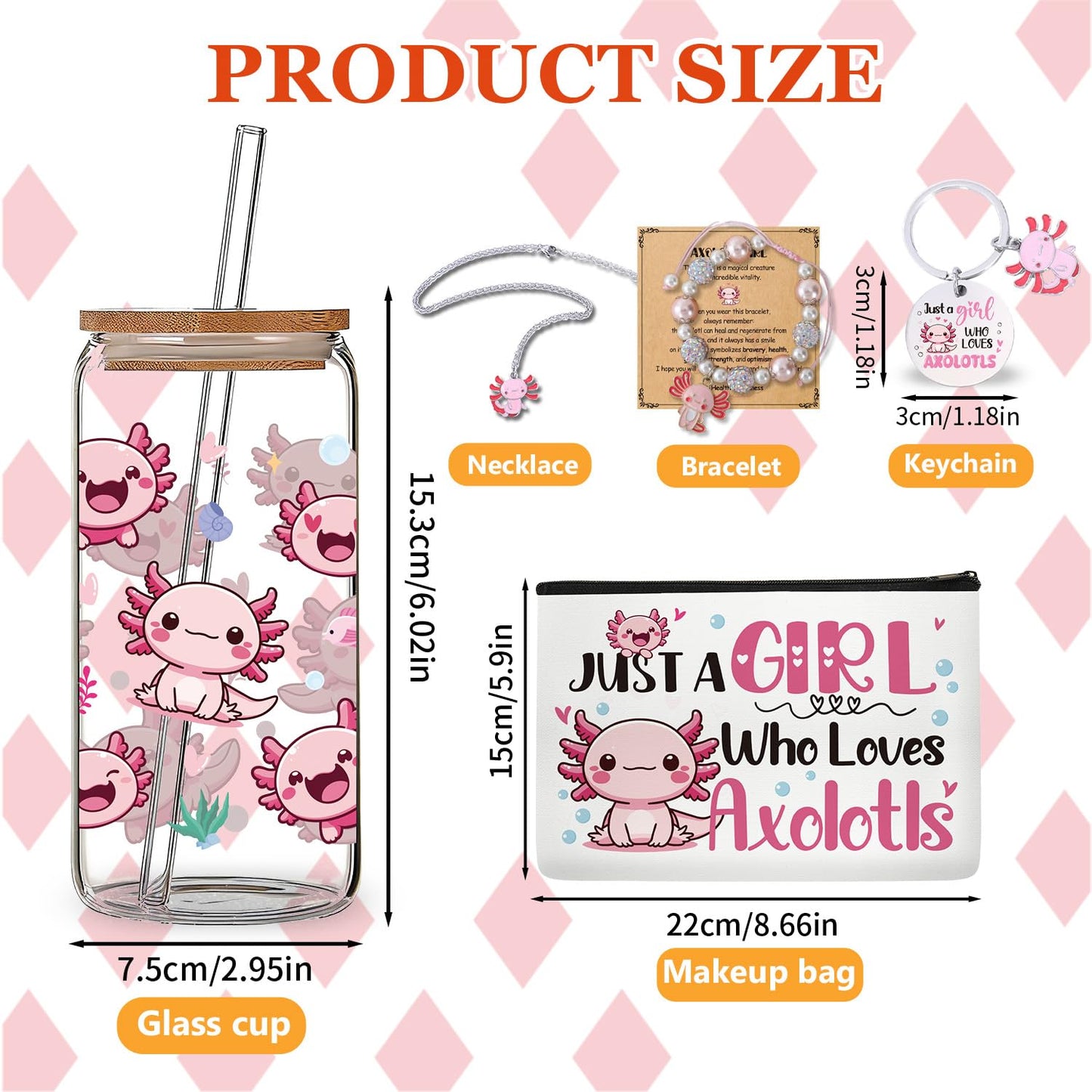 Papiailove 6 PCS Axolotl Gifts Set for Girls, Cute Axolotl Accessories Basket for Teens Daughter Women, Birthday Graduation Gift