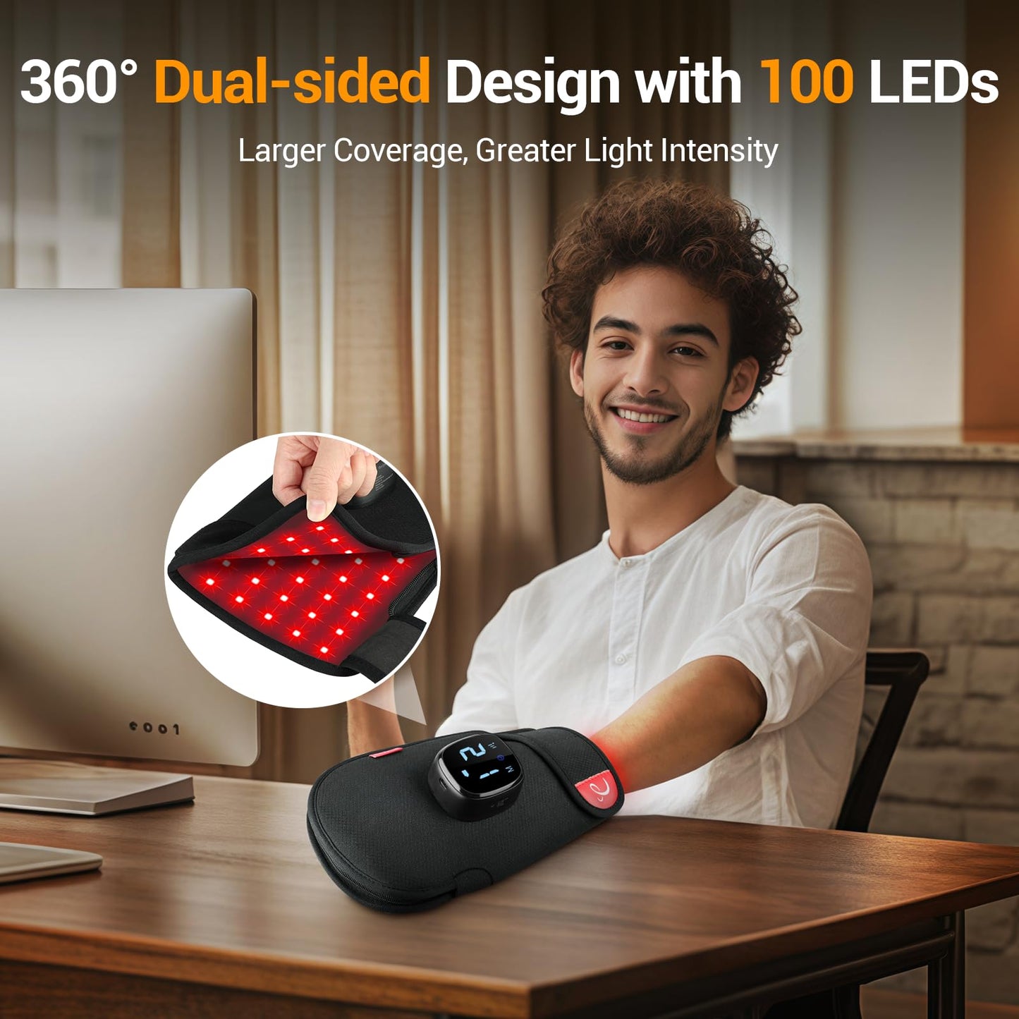 Comfytemp 5000mAh Cordless Red Light Therapy Glove for Hand, 360° Dual-Sided 100 LEDs Near Infrared Wrap, 13W Portable Pad for Wrist Finger Joint, Mothers Day Gifts for Women Mom, 660nm & 850nm